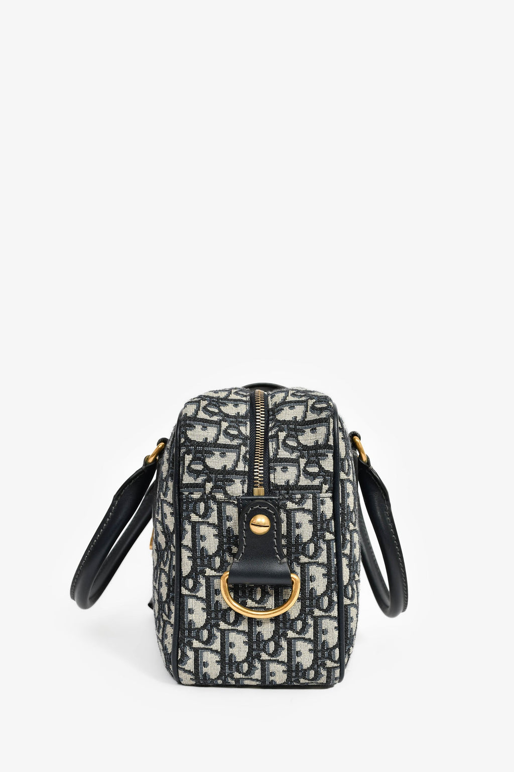 Christian Dior 2017 Navy Oblique Jacquard Bowling Bag with Strap