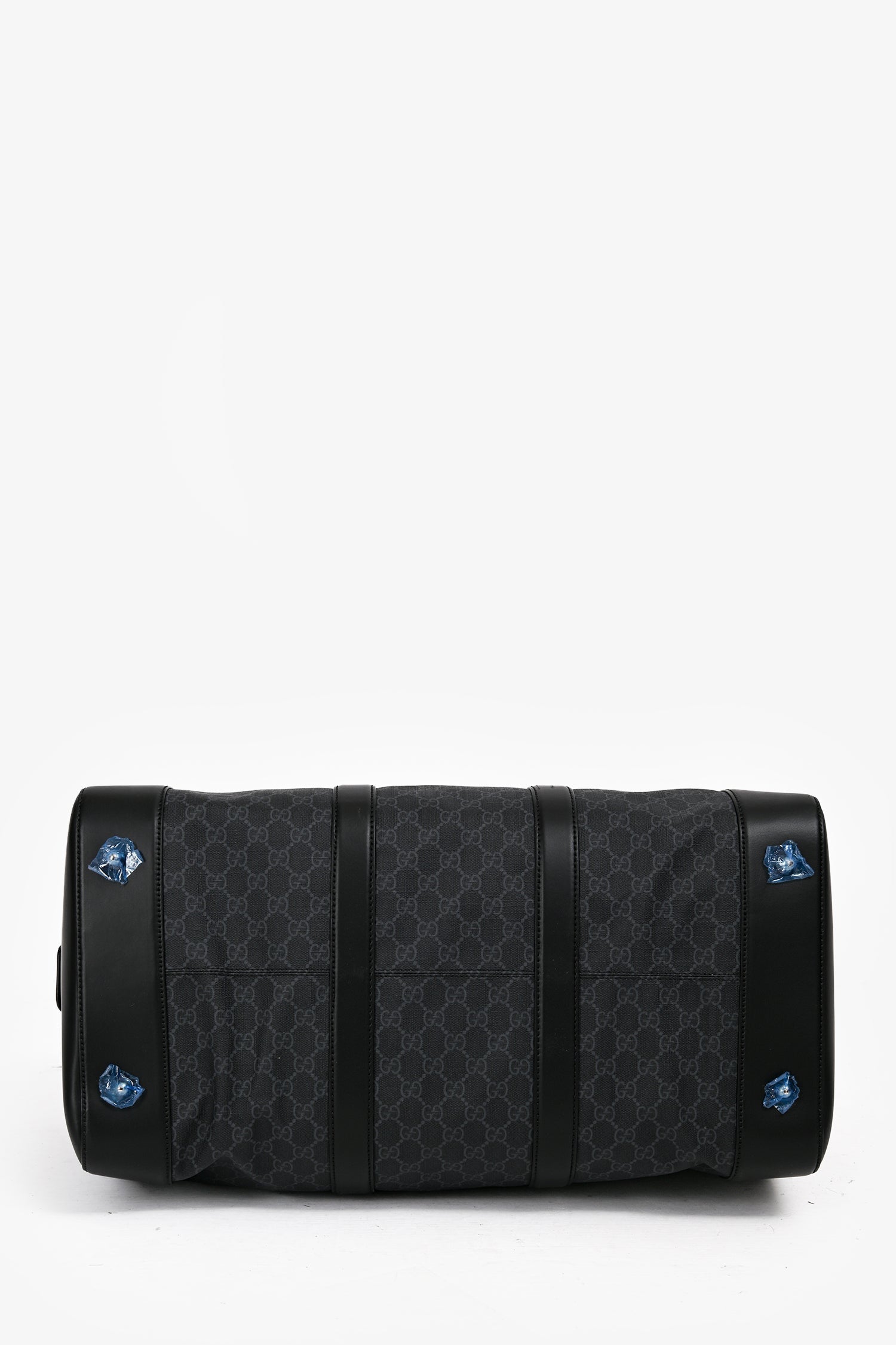 Gucci Black GG Supreme Canvas Leather Trimmed Large Duffle Bag with Web Canvas Shoulder Strap