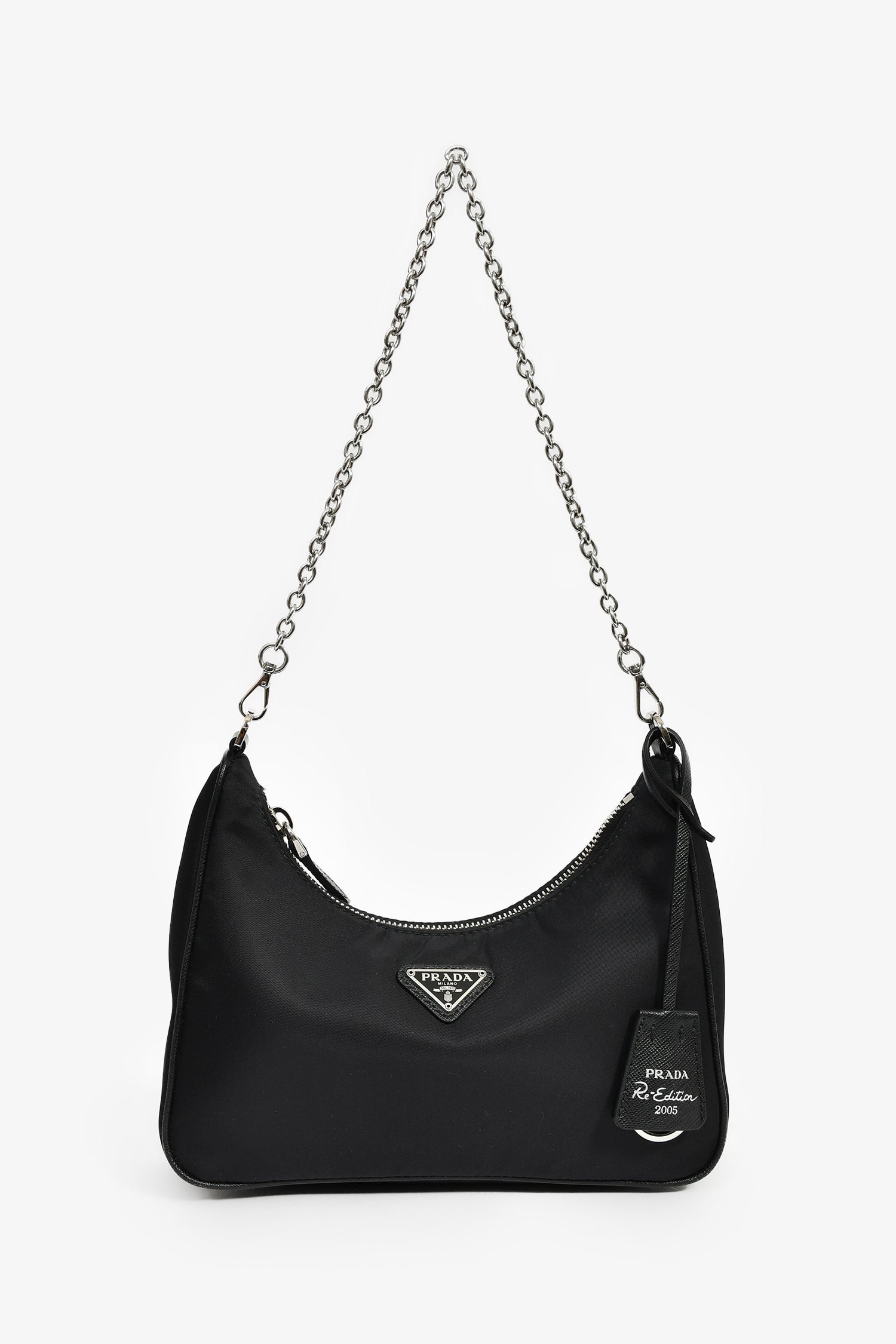Prada Black Re-Nylon Re-Edition 2005 Crossbody Bag with Chain & Pouch
