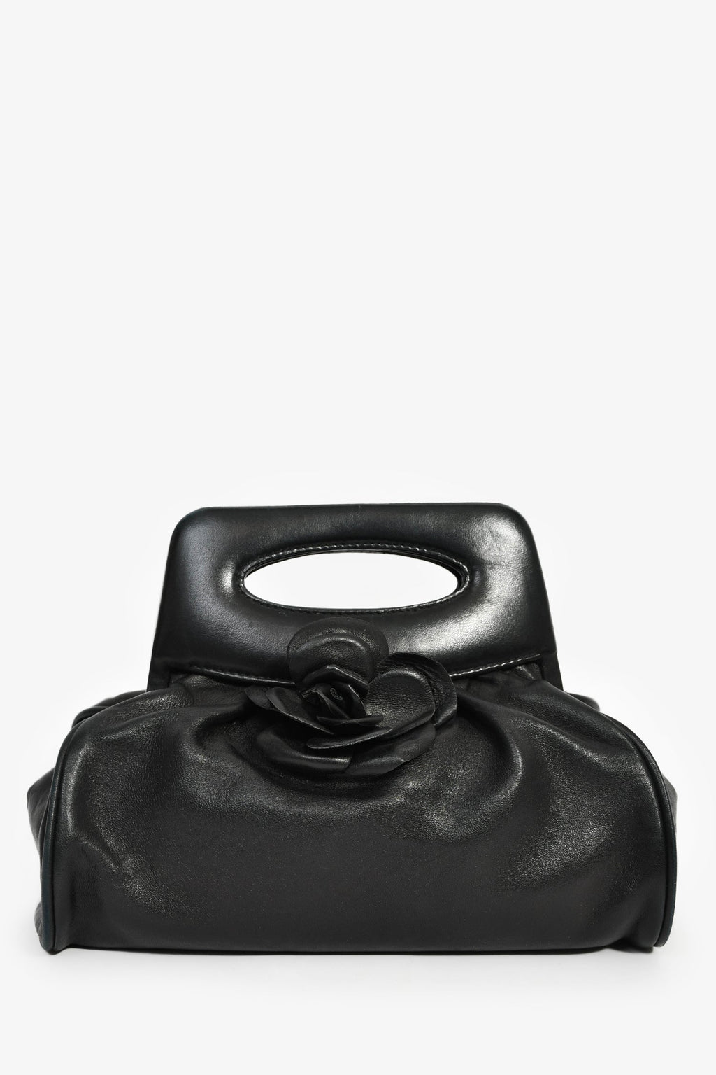 Pre-Loved Chanel™ Vintage Black Leather Camellia Frame Clutch Bag