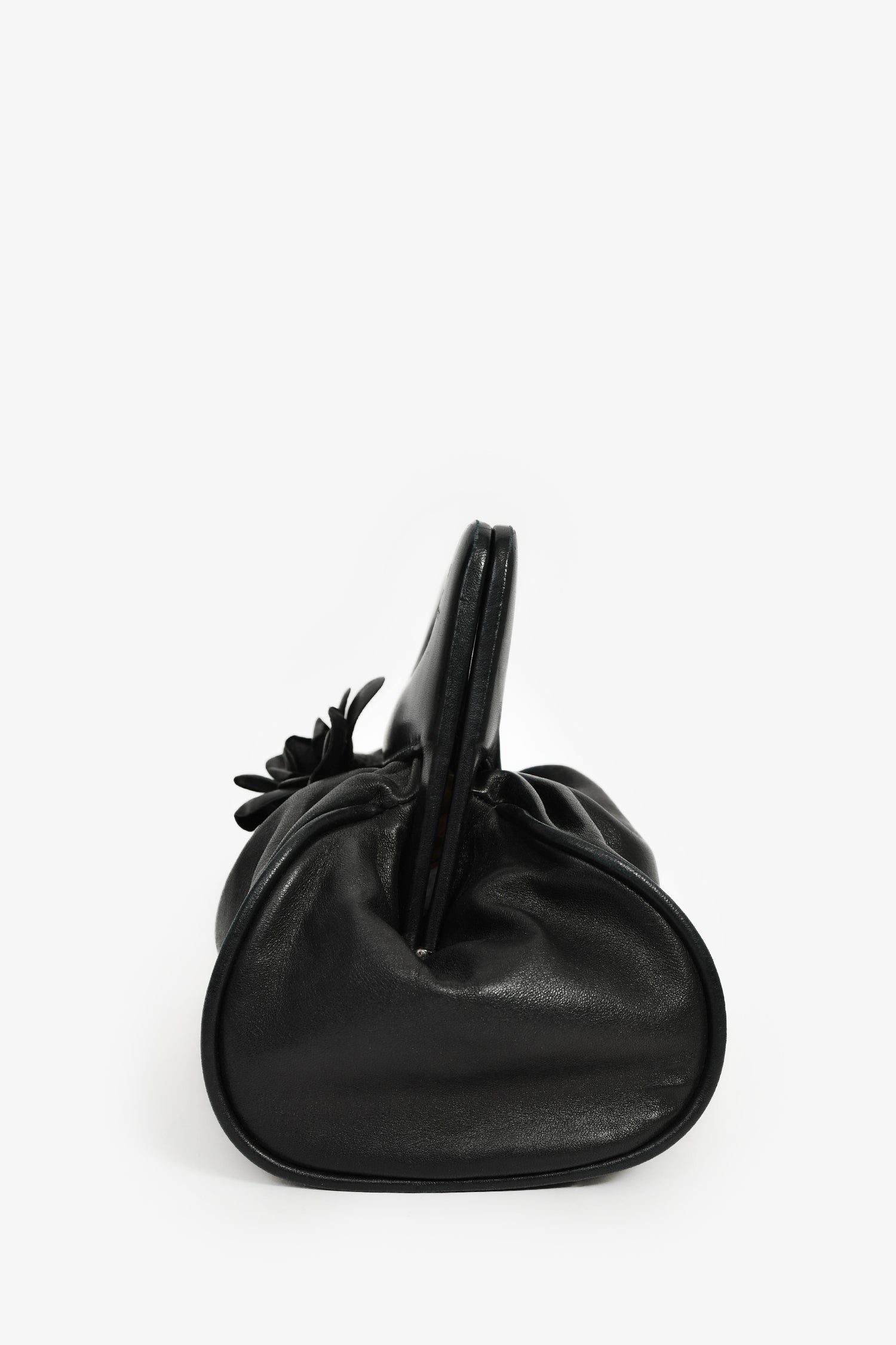Pre-Loved Chanel™ Vintage Black Leather Camellia Frame Clutch Bag