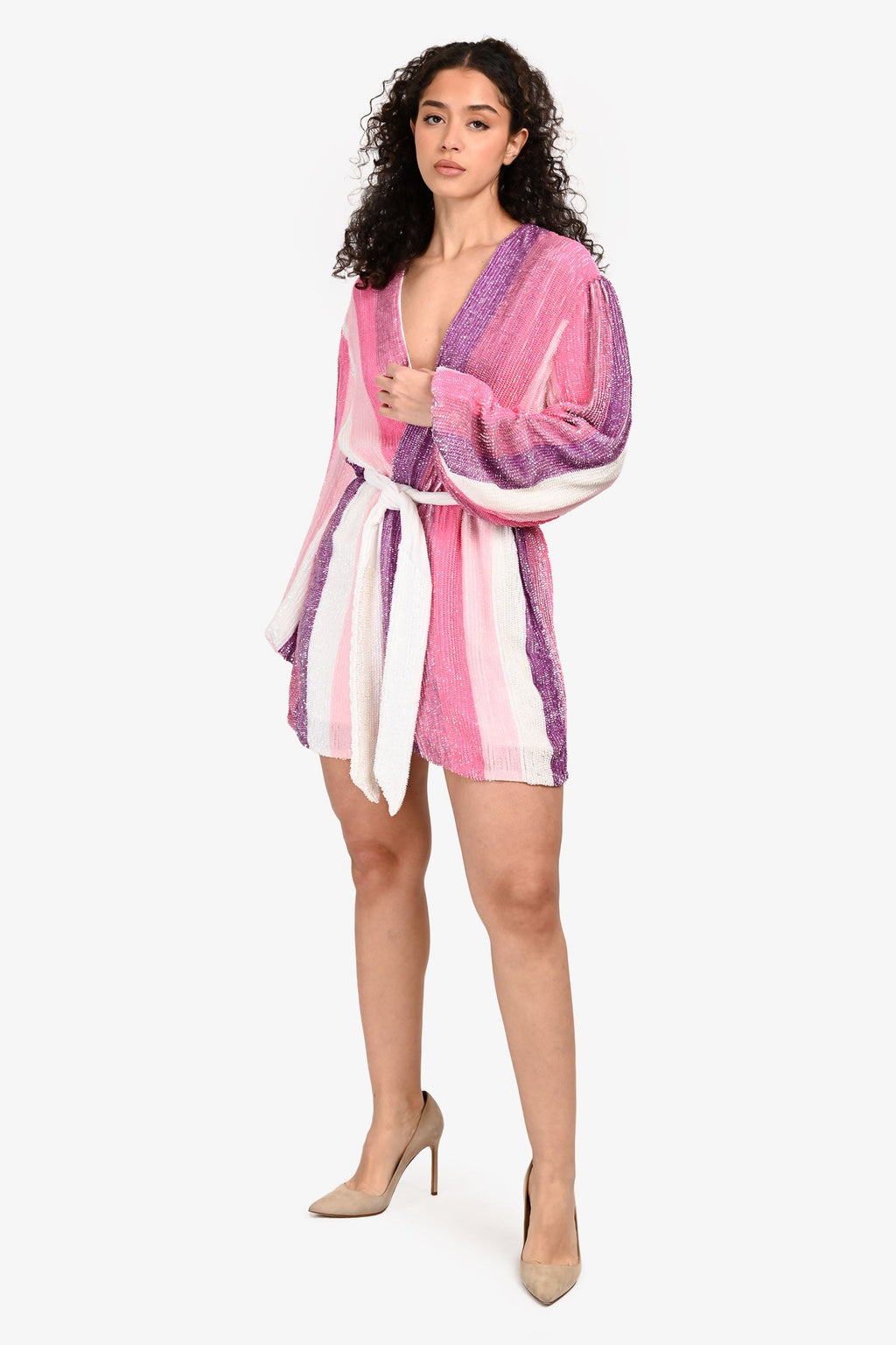 Retrofete Pink/Purple Sequins Wrap Dress Size S
