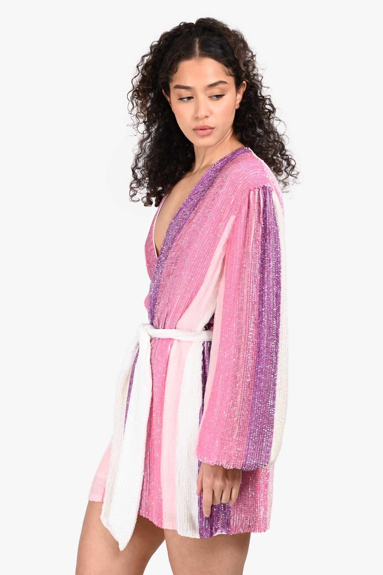 Retrofete Pink/Purple Sequins Wrap Dress Size S