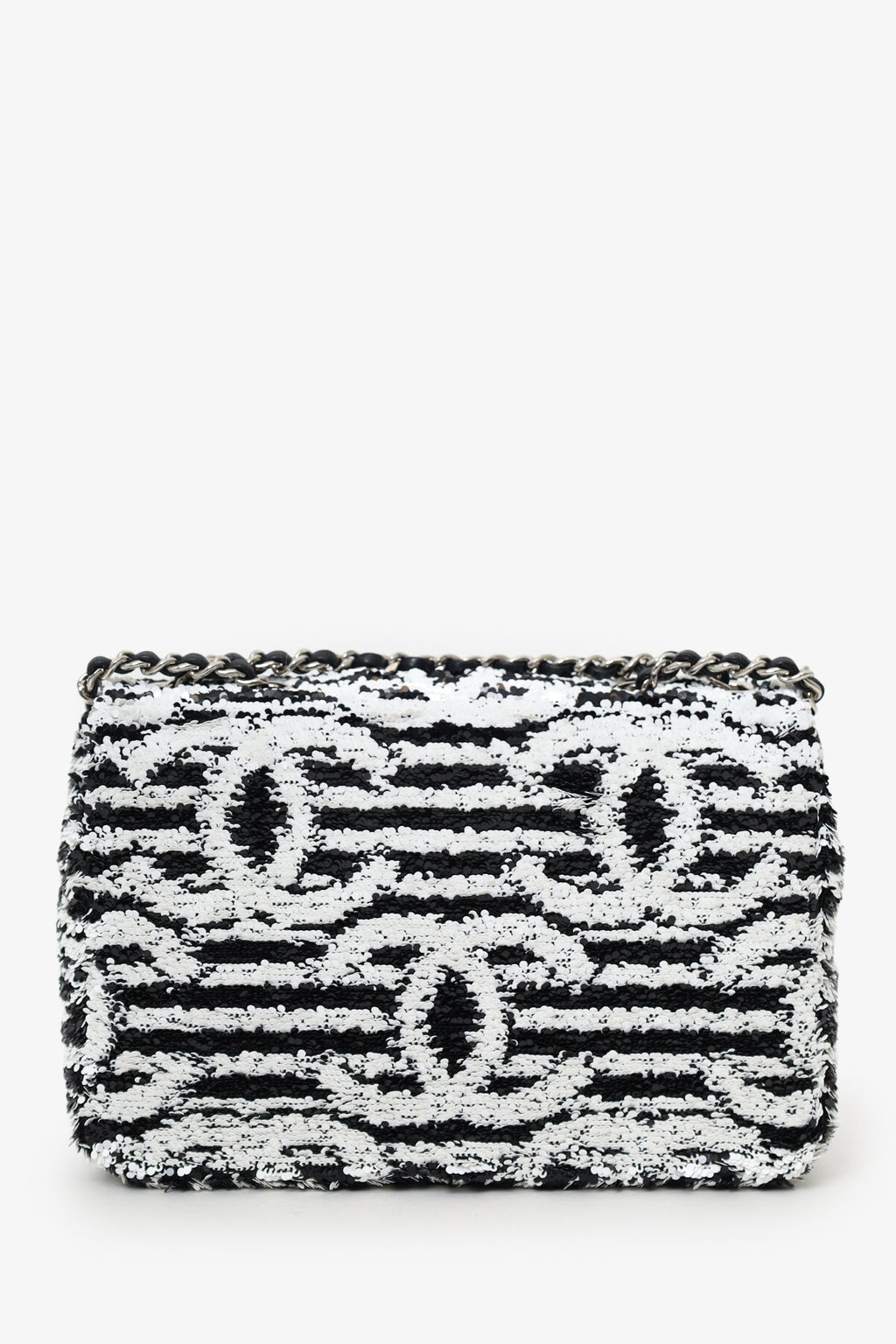 Pre-Loved Chanel™ 24S Black/White Sequins CC Mini Single Flap Bag