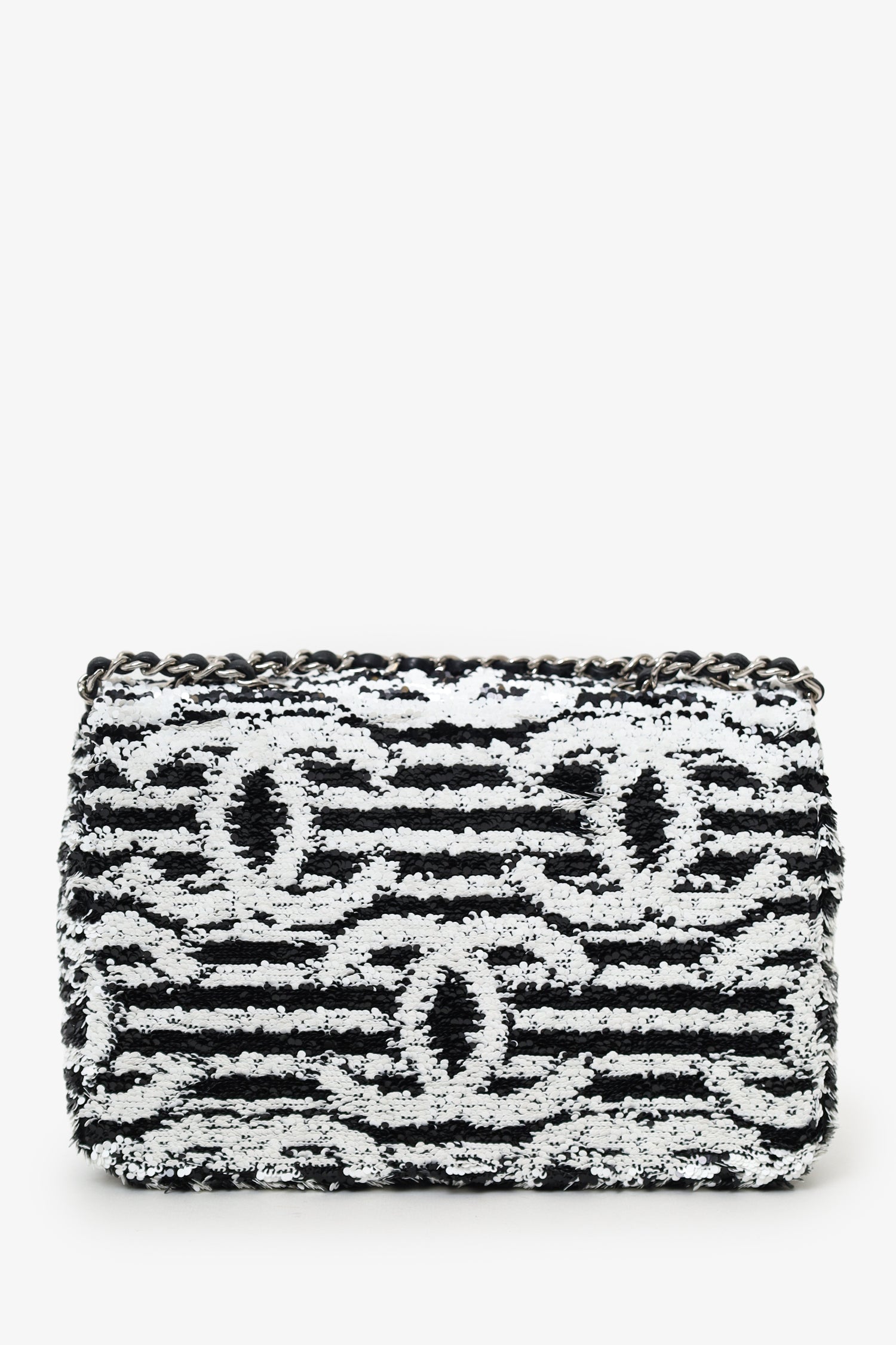 Pre-Loved Chanel™ 24S Black/White Sequins CC Mini Single Flap Bag