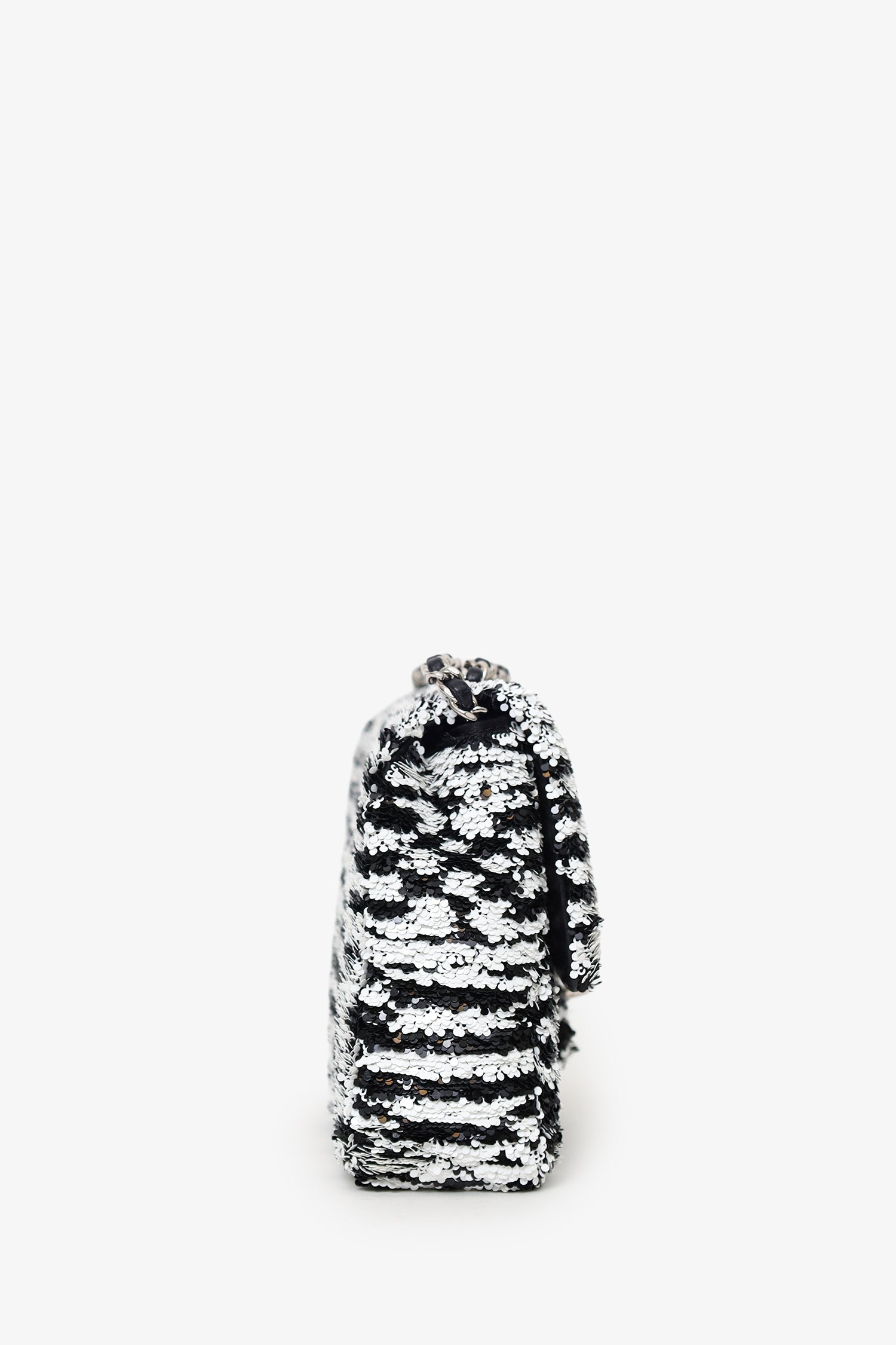 Pre-Loved Chanel™ 24S Black/White Sequins CC Mini Single Flap Bag