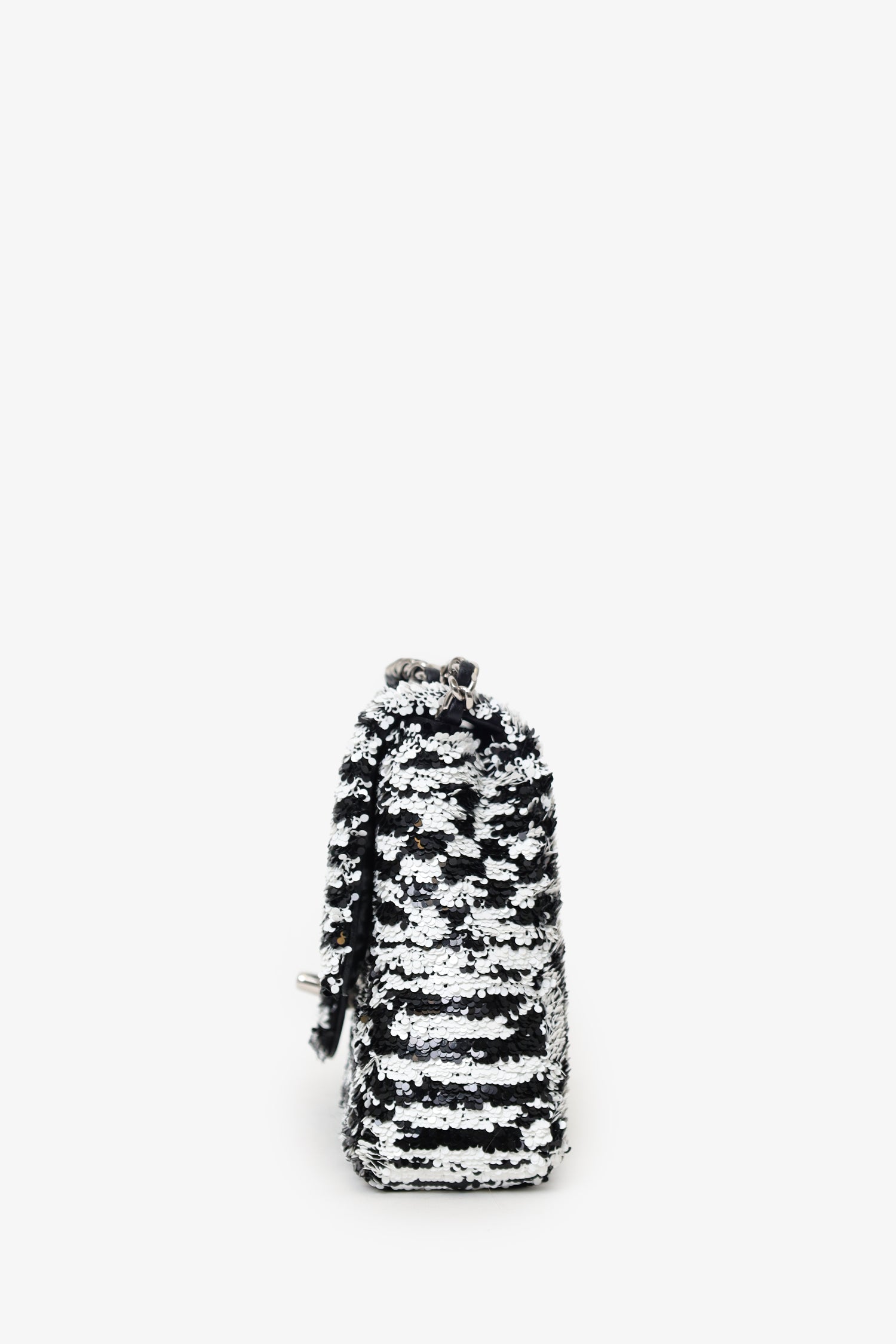 Pre-Loved Chanel™ 24S Black/White Sequins CC Mini Single Flap Bag