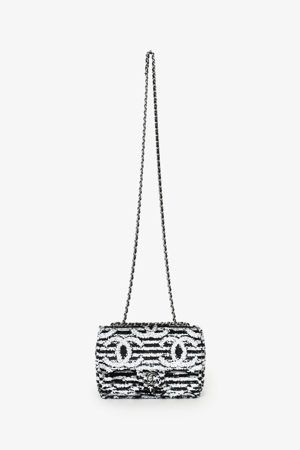 Pre-Loved Chanel™ 24S Black/White Sequins CC Mini Single Flap Bag