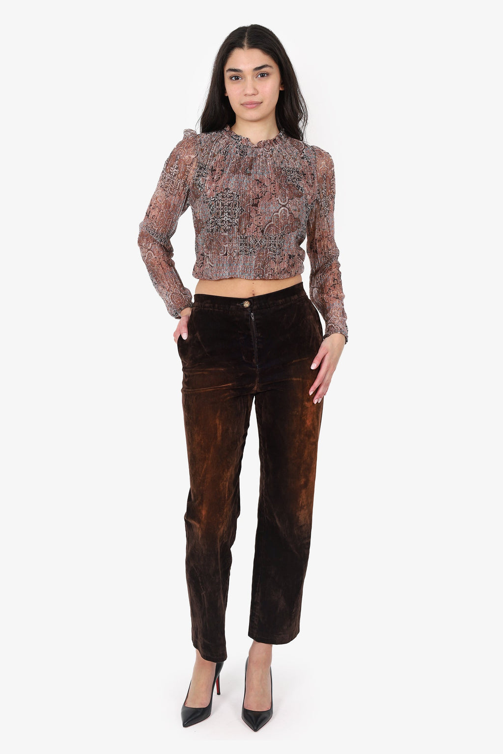 Pre-Loved Chanel™ Brown Velvet Straight Leg Pants Size 38