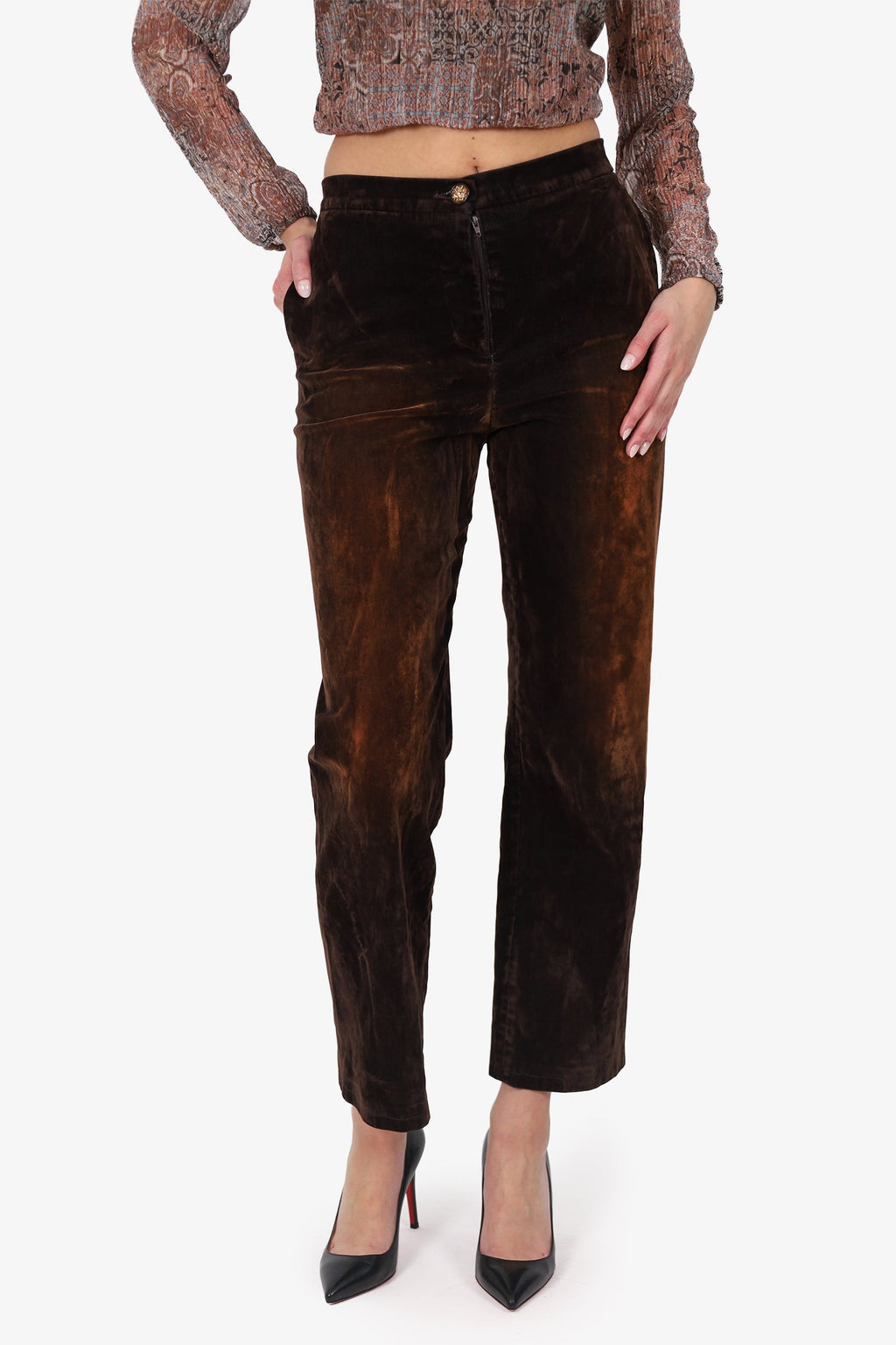 Pre-Loved Chanel™ Brown Velvet Straight Leg Pants Size 38
