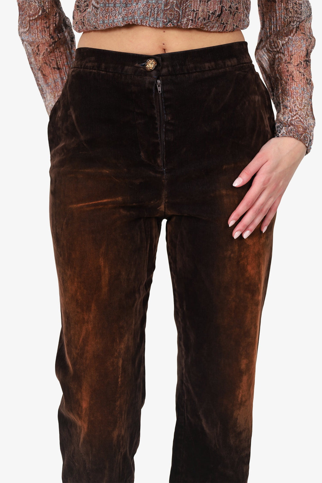 Pre-Loved Chanel™ Brown Velvet Straight Leg Pants Size 38