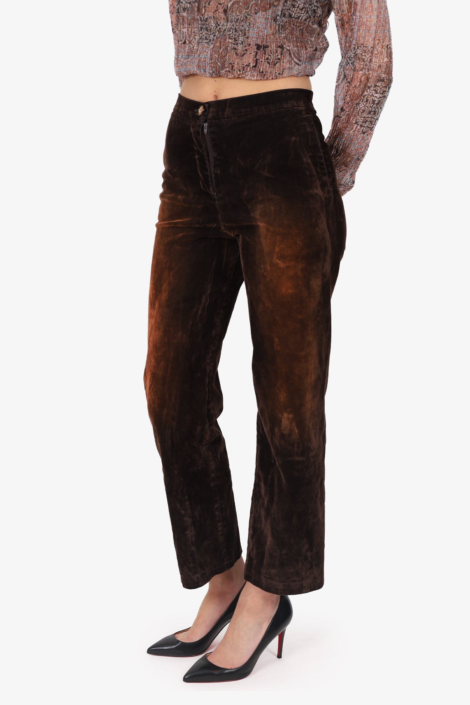 Pre-Loved Chanel™ Brown Velvet Straight Leg Pants Size 38