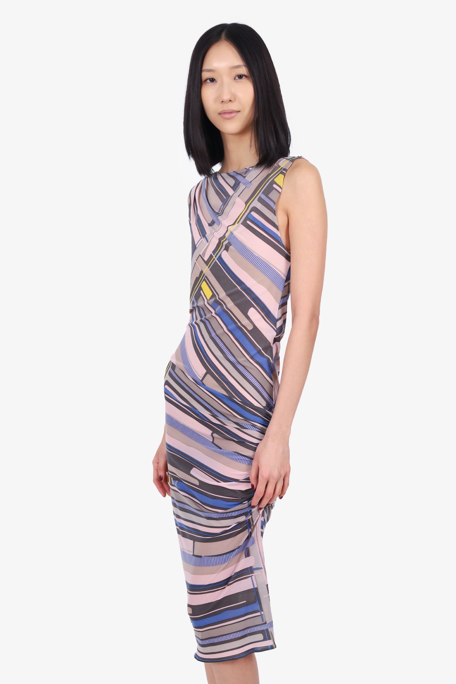 Pre-Loved Chanel™ 09C Pink/Multicolour Ruched Printed Sleeveless Dress Size 40