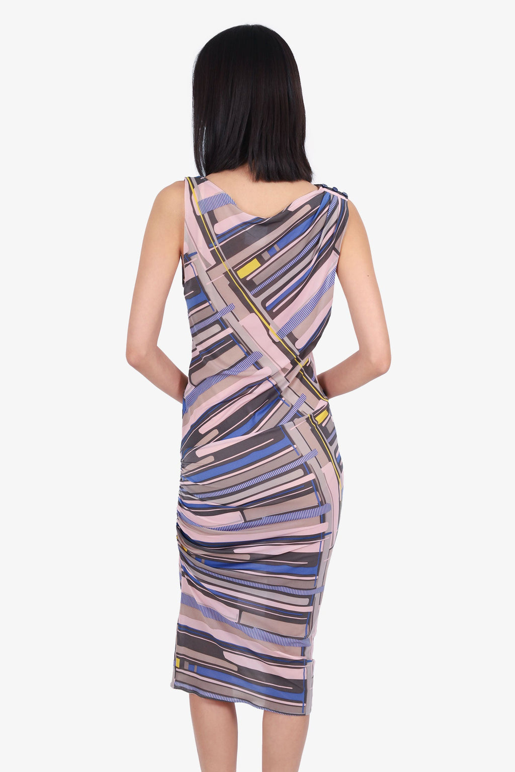 Pre-Loved Chanel™ 09C Pink/Multicolour Ruched Printed Sleeveless Dress Size 40