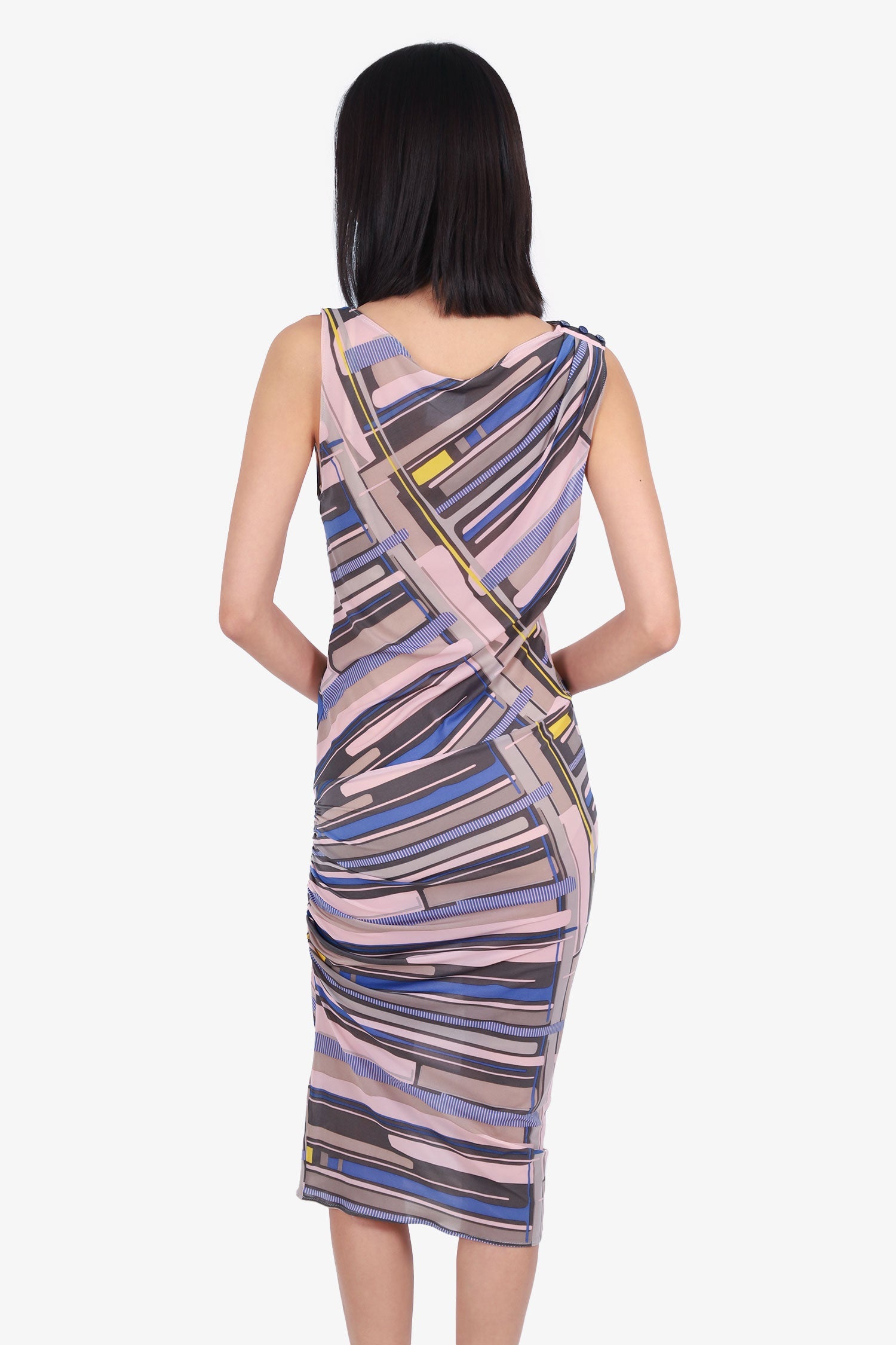 Pre-Loved Chanel™ 09C Pink/Multicolour Ruched Printed Sleeveless Dress Size 40