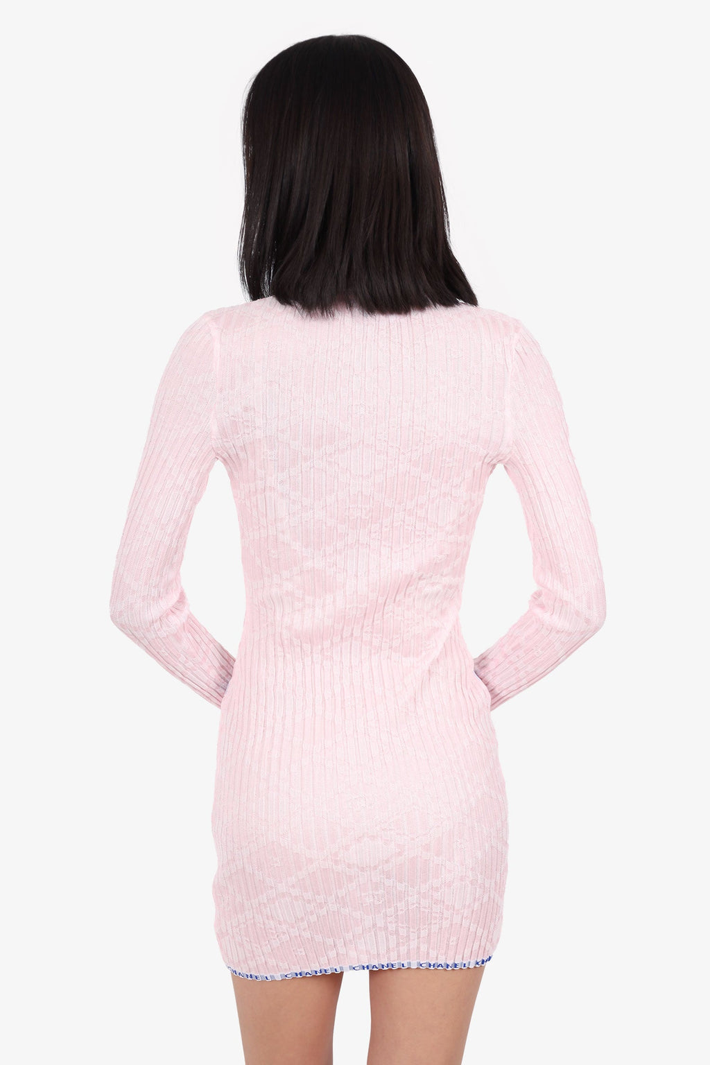 Pre-Loved Chanel™ 24S Pink Stretch Knitted Polo Dress Size 34