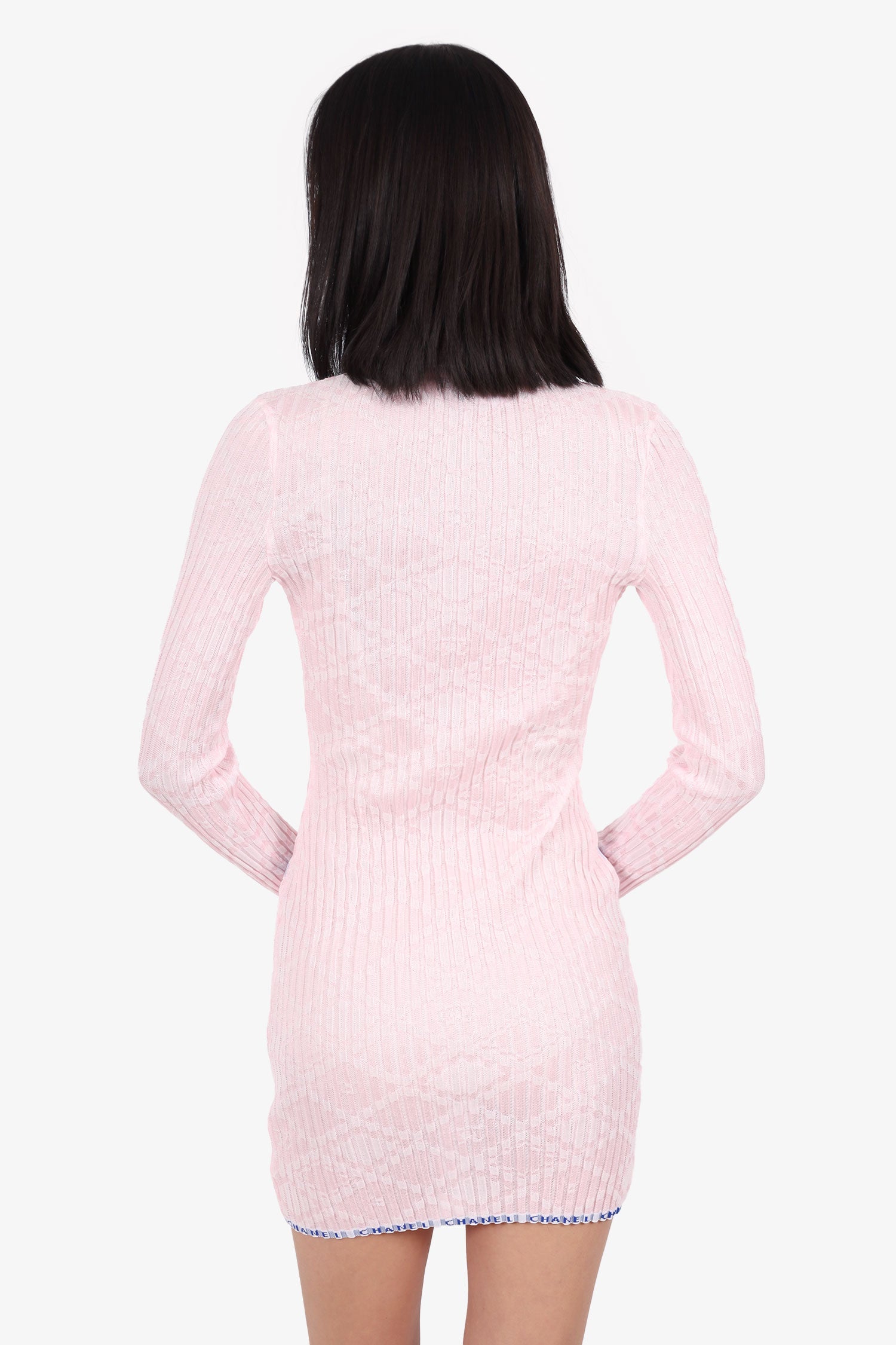 Pre-Loved Chanel™ 24S Pink Stretch Knitted Polo Dress Size 34