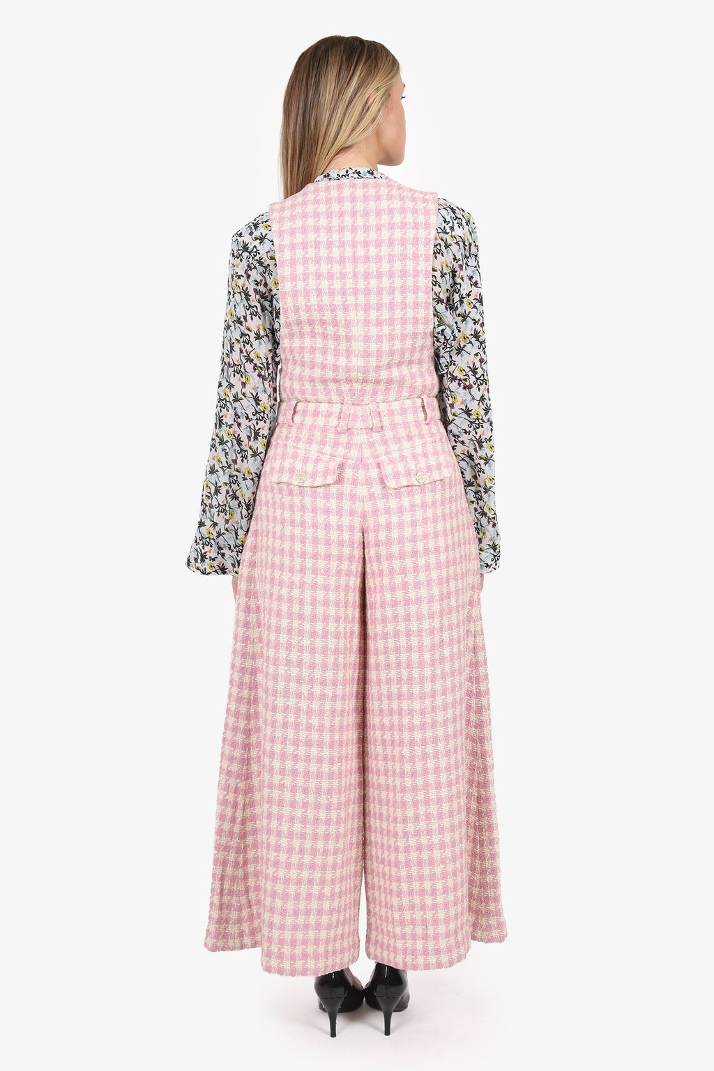 Pre-Loved Chanel™ 23SS Pink/White Tweed Plaid Sleeveless Jumpsuit Size 36