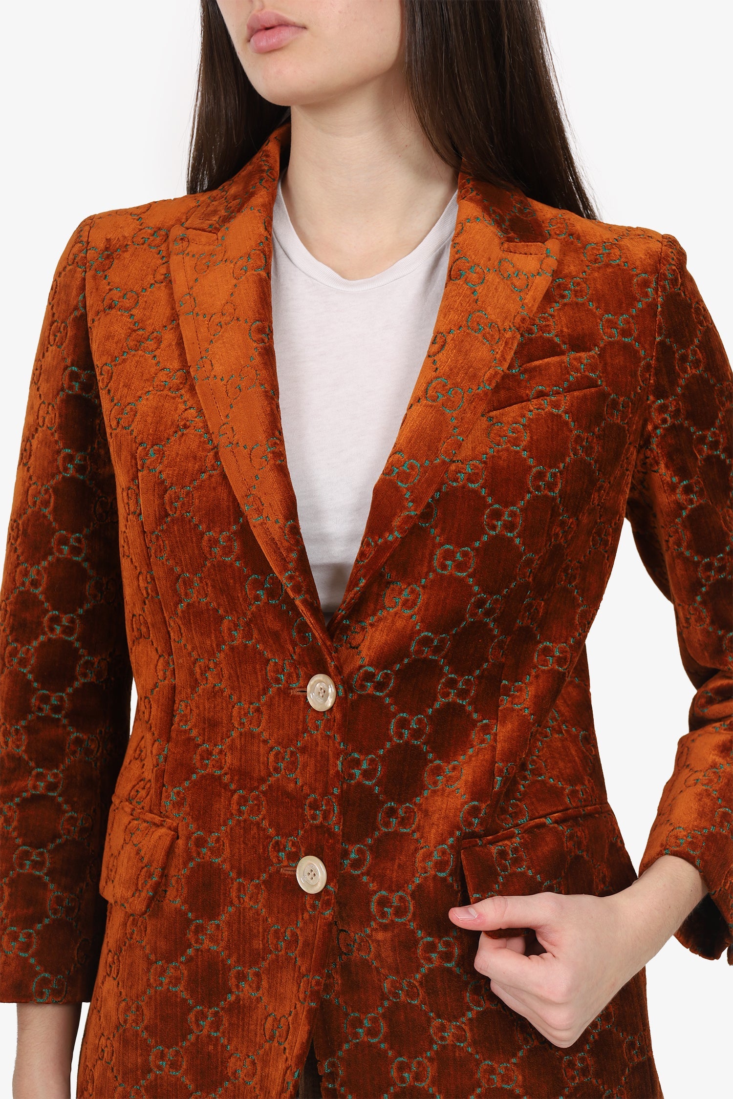Gucci Brown GG Embroidered Velvet Blazer Size 40
