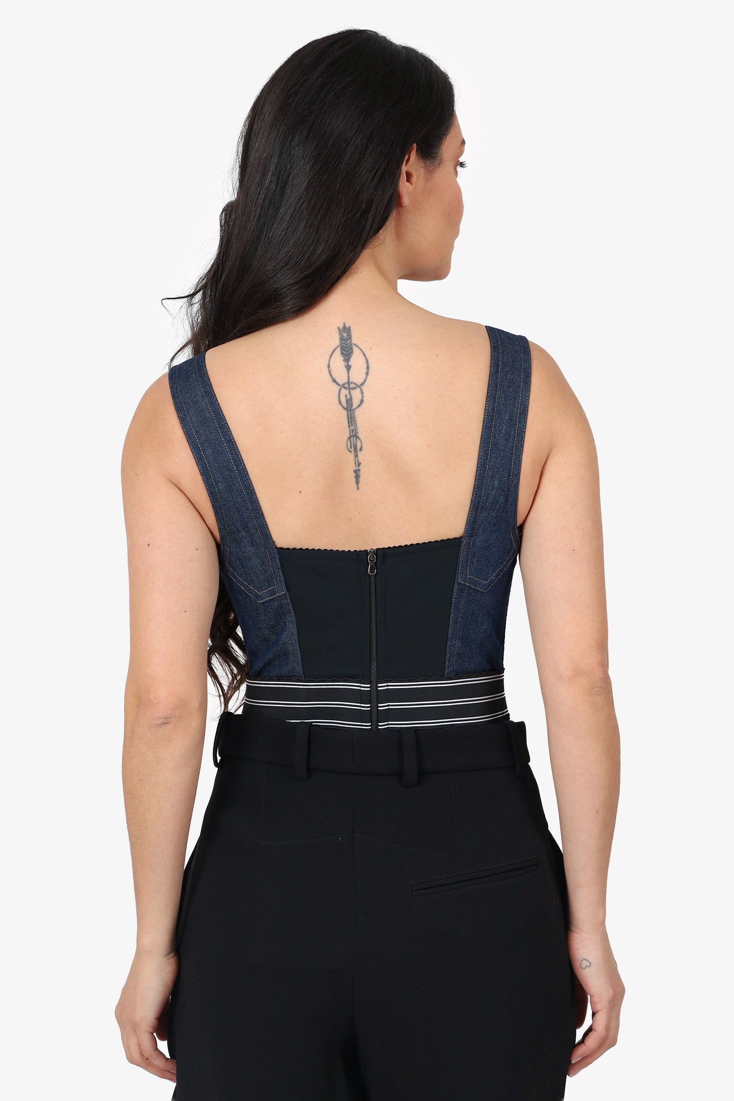 Dolce & Gabbana Blue Denim Logo Body Suit Size 44