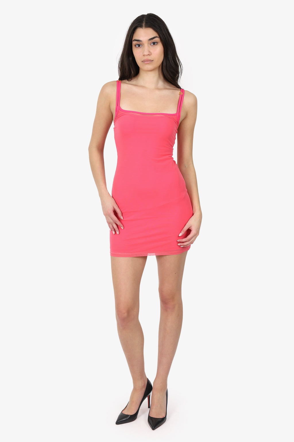 Balmain Hot Pink Mesh Two-Piece Slip Dress Size S