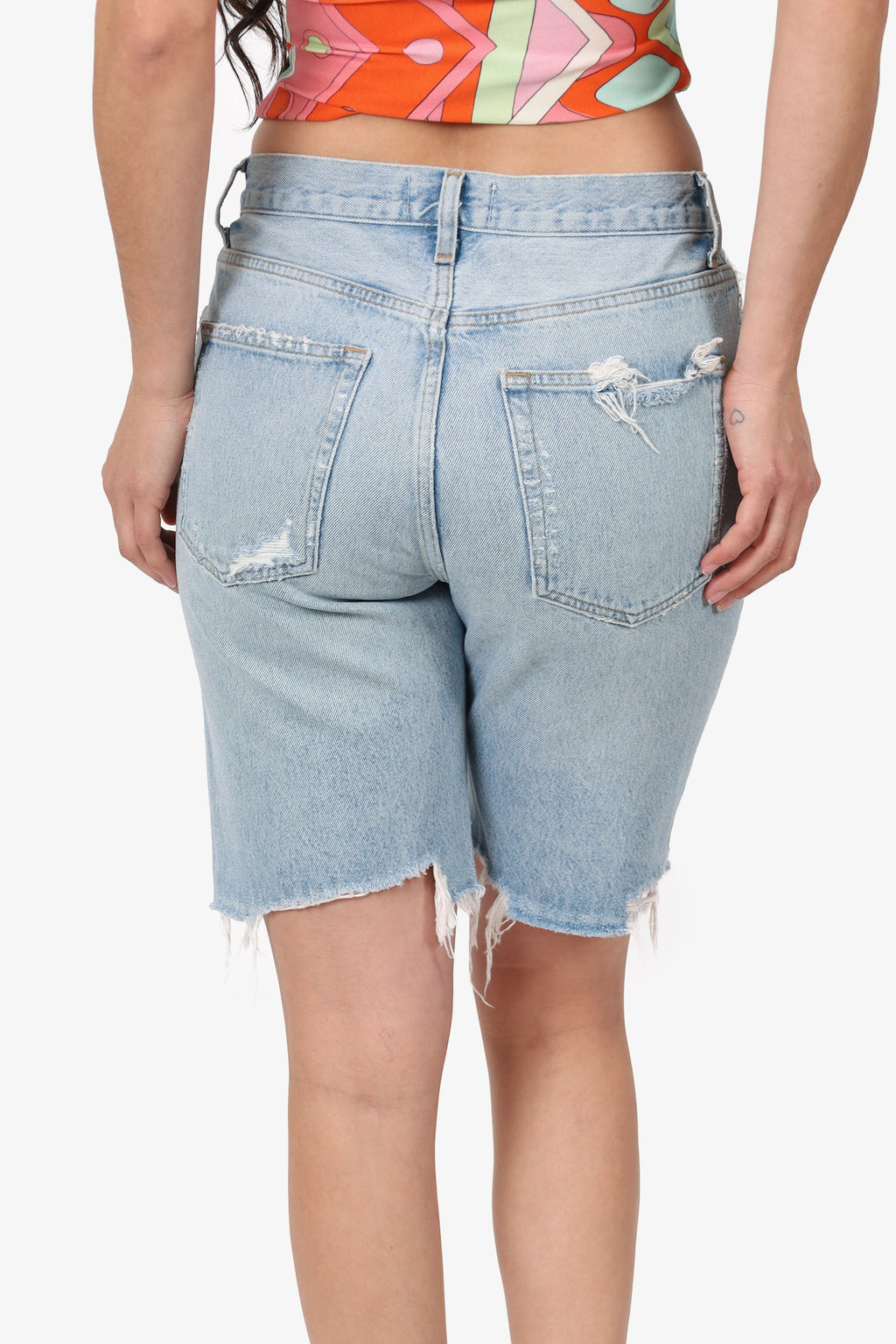 Agolde Light Blue Distressed Denim 'IRA' Shorts Size 27