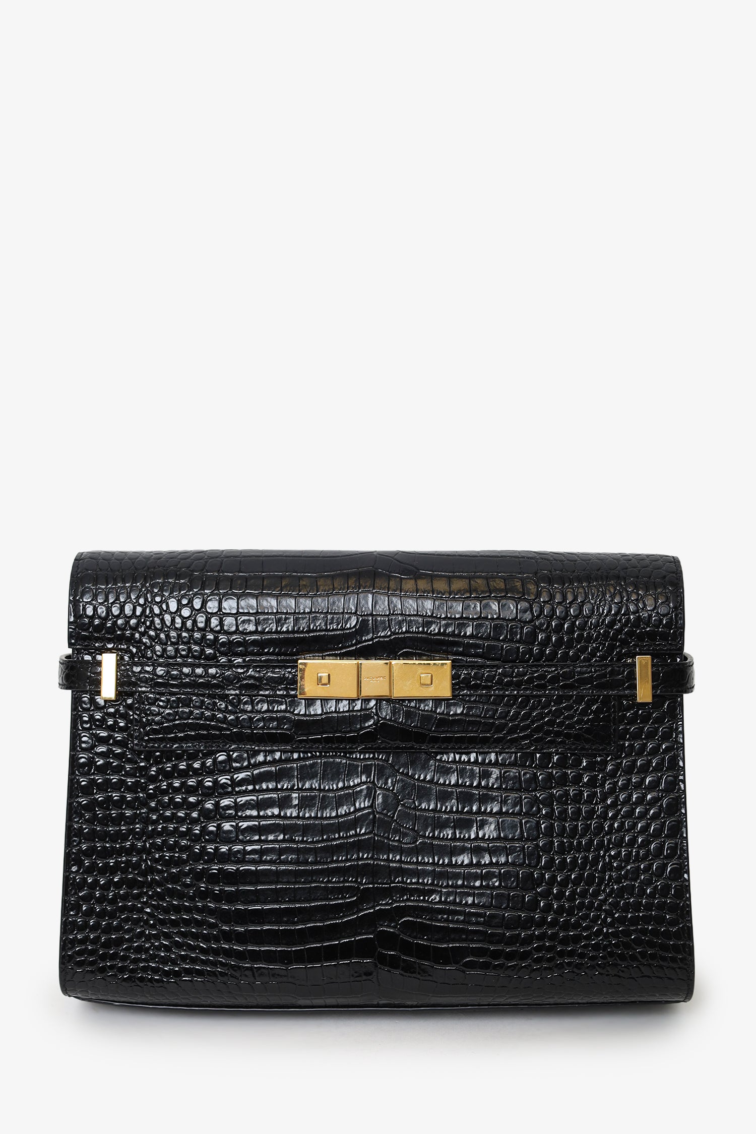 Saint Laurent Black Croc Embossed Manhattan Shoulder Bag