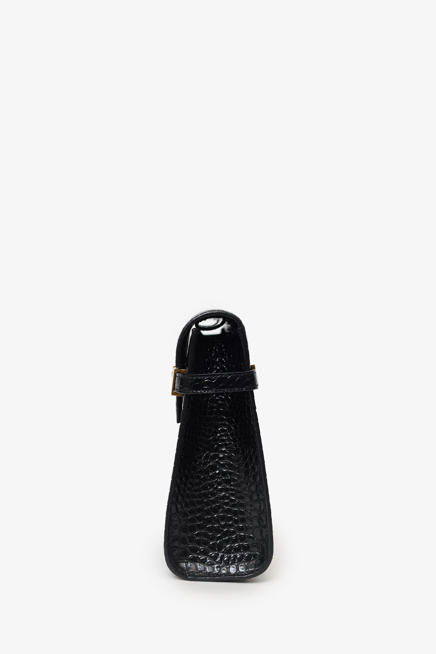Saint Laurent Black Croc Embossed Manhattan Shoulder Bag