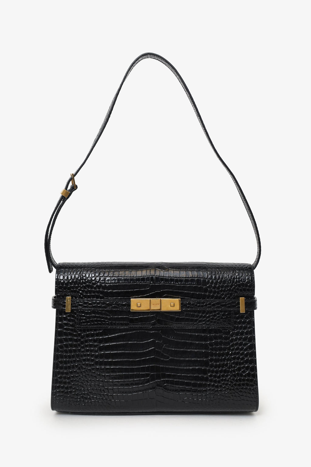 Saint Laurent Black Croc Embossed Manhattan Shoulder Bag