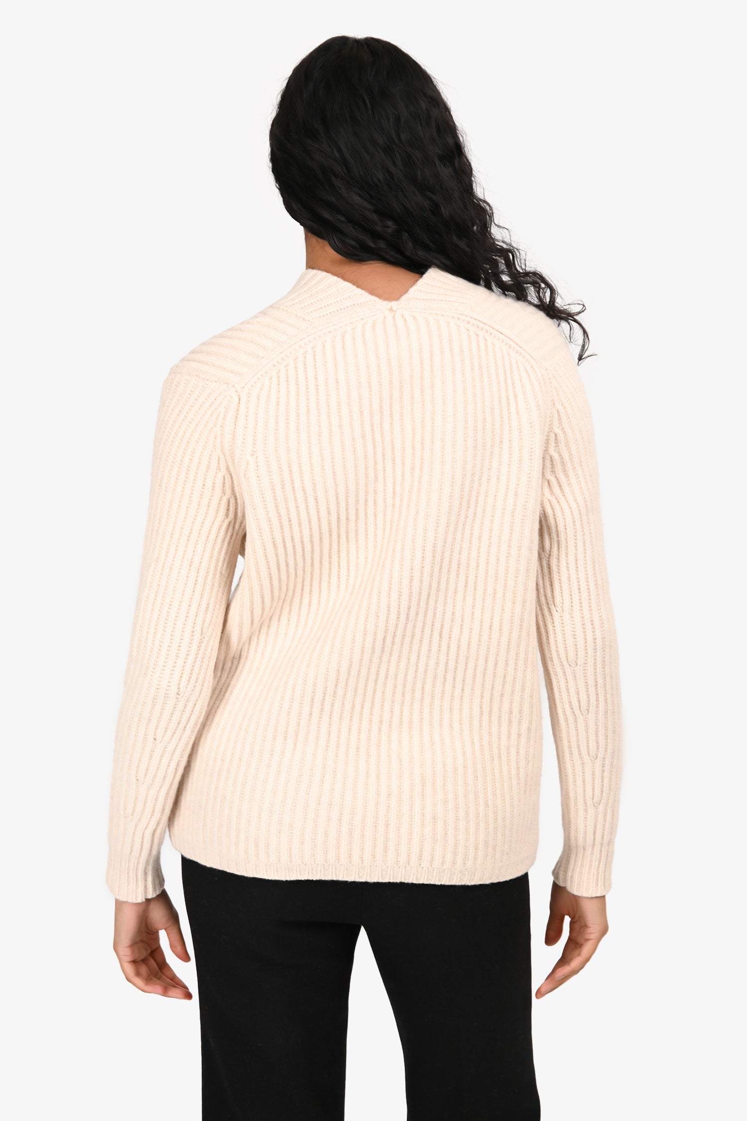 Acne Studios Cream Wool Ribbed V-Neck Sweater Size XS