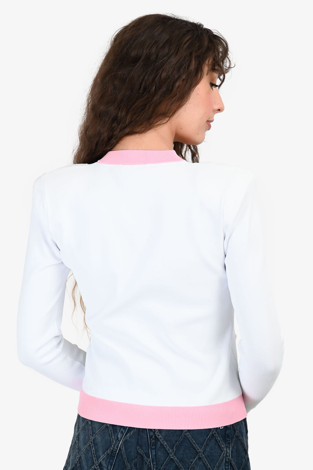 L'Agence Pink/White Gold Buttoned Shoulder Padded igan Size S