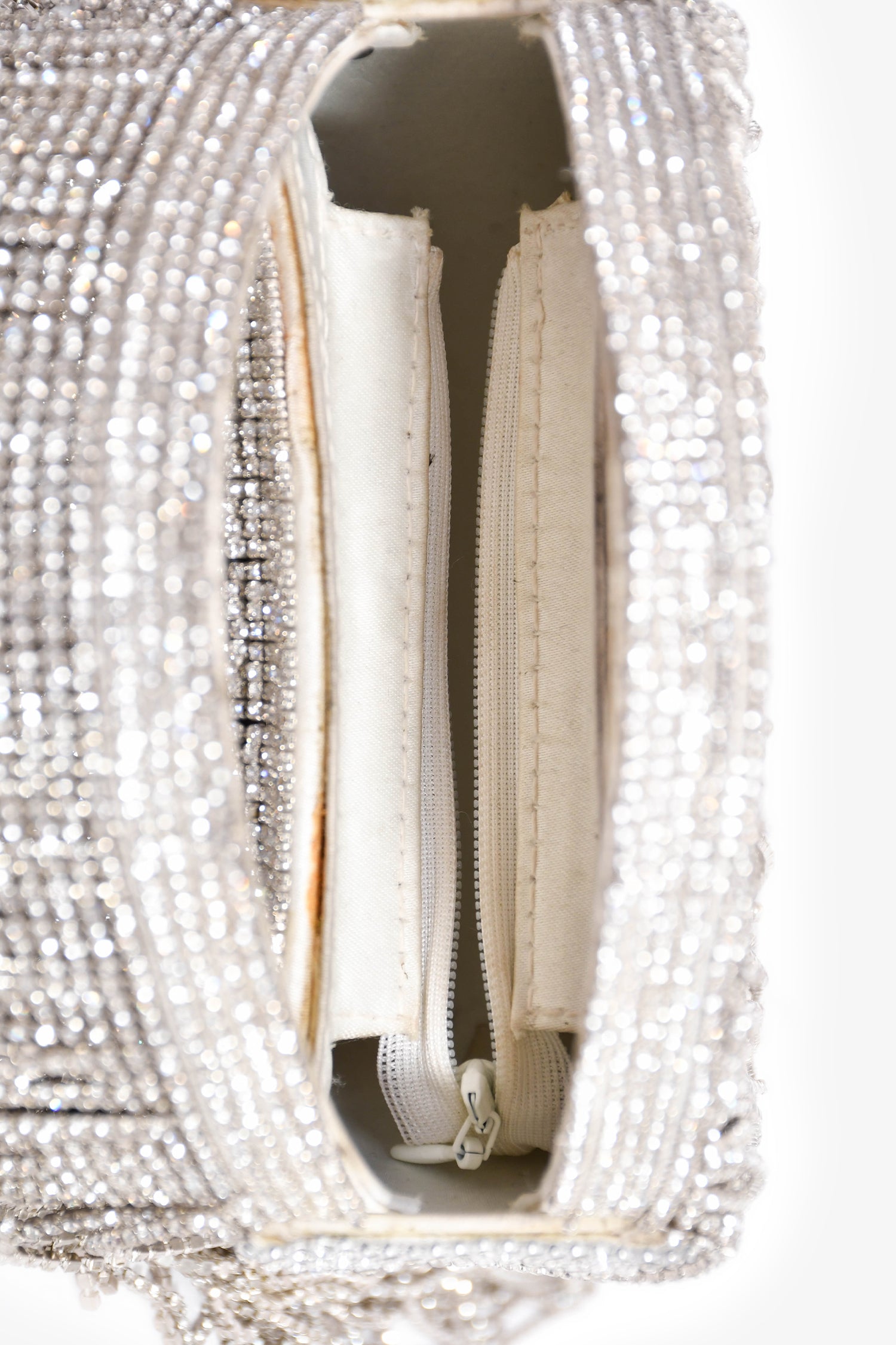 Retrofete Silver Crystal Fringe Evening Bag