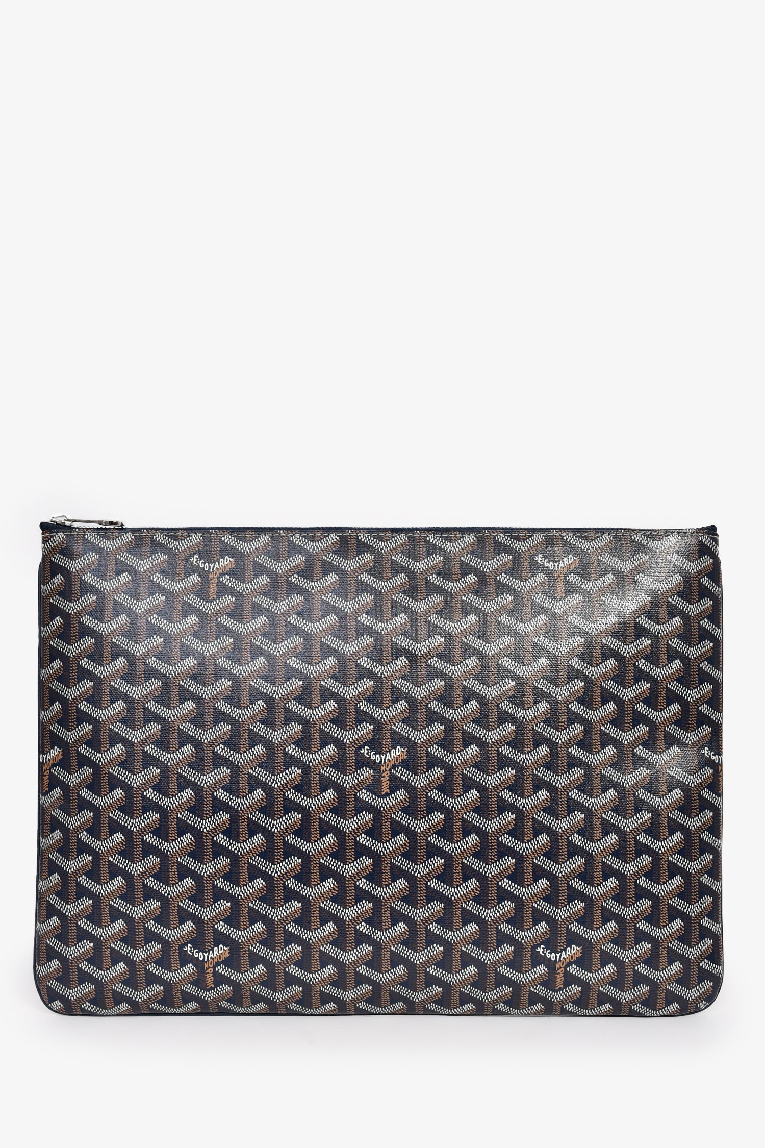 Goyard Navy Blue Goyardine Pochette Senat GM Zip Pouch