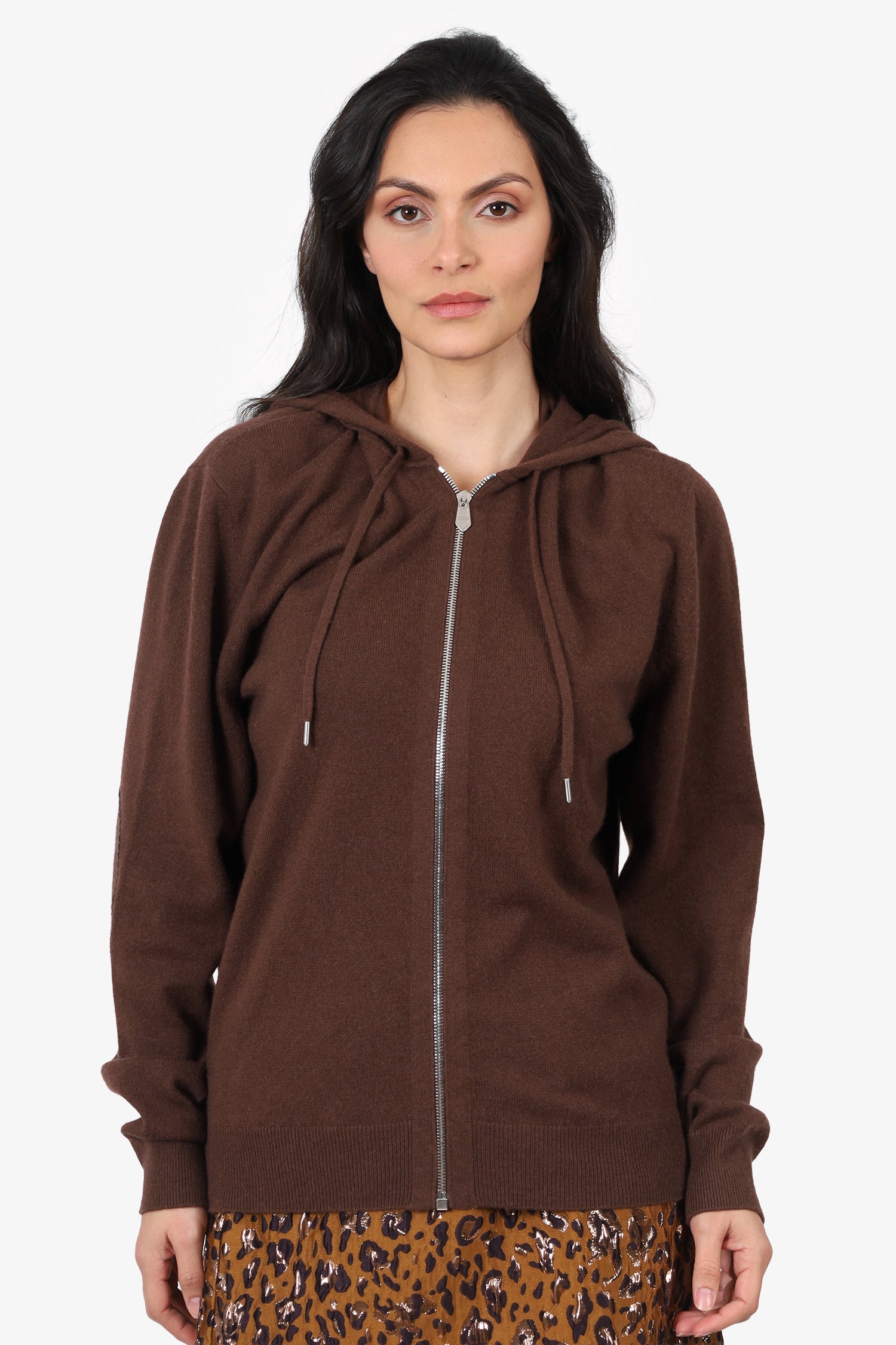 Hermès 24AW Brown Cashmere Chaine d'Ancre Knit Zip-Up Sweater Size M Mens