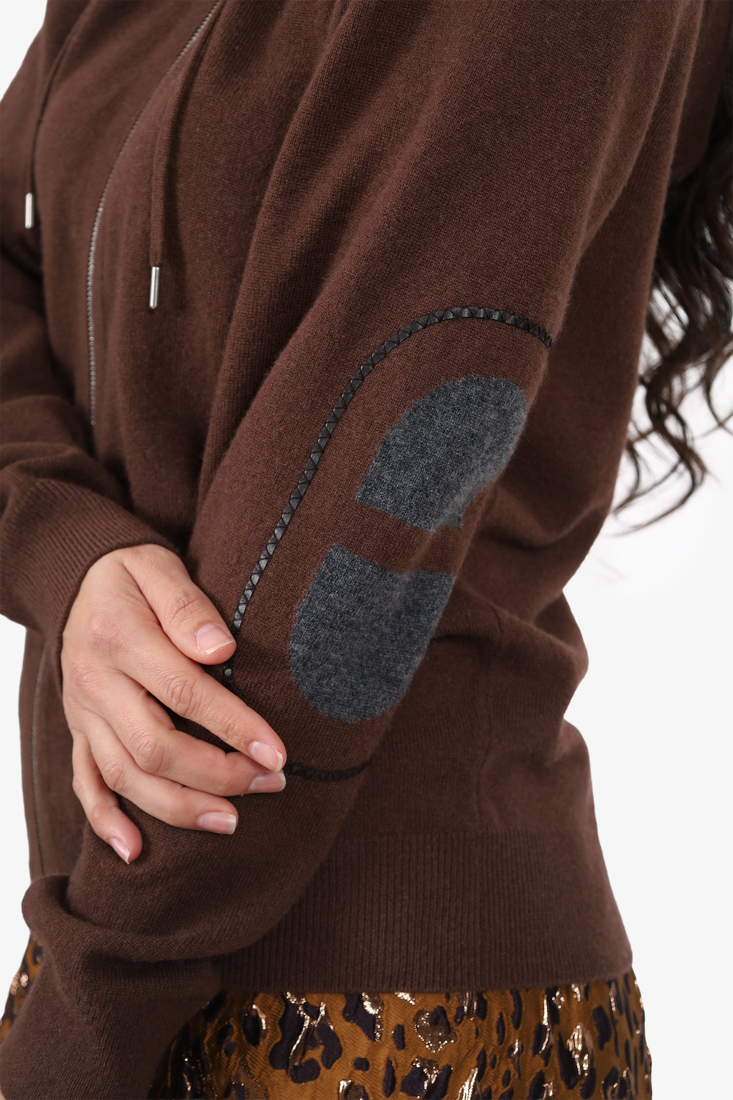 Hermès 24AW Brown Cashmere Chaine d'Ancre Knit Zip-Up Sweater Size M Mens