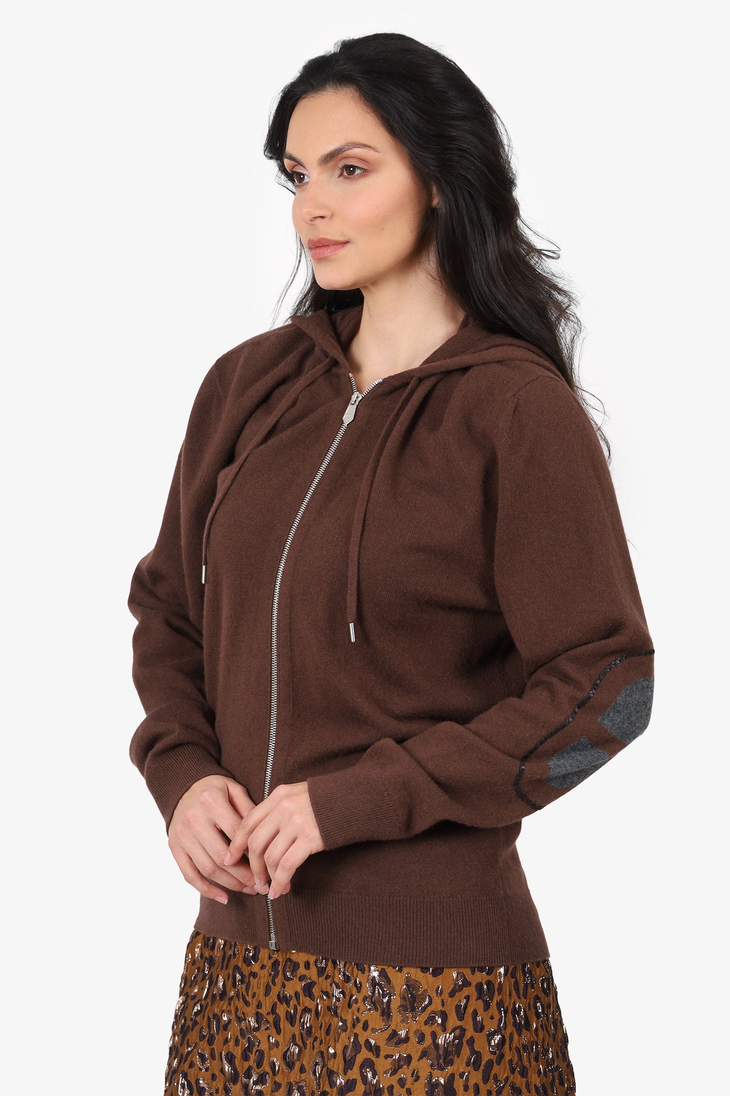 Hermès 24AW Brown Cashmere Chaine d'Ancre Knit Zip-Up Sweater Size M Mens