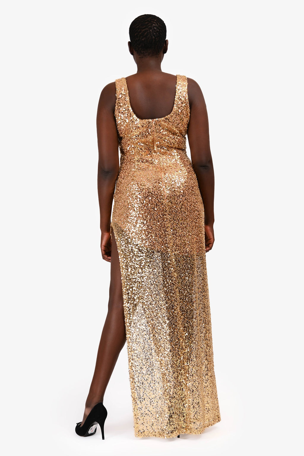 Nadine Merabi Gold Sequin Slit 'Louisa' Dress Size L