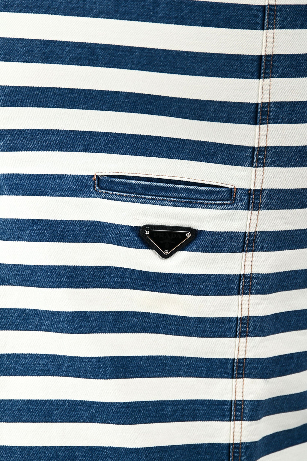 Prada 2021 White/Blue Denim Striped Midi Skirt Size 38