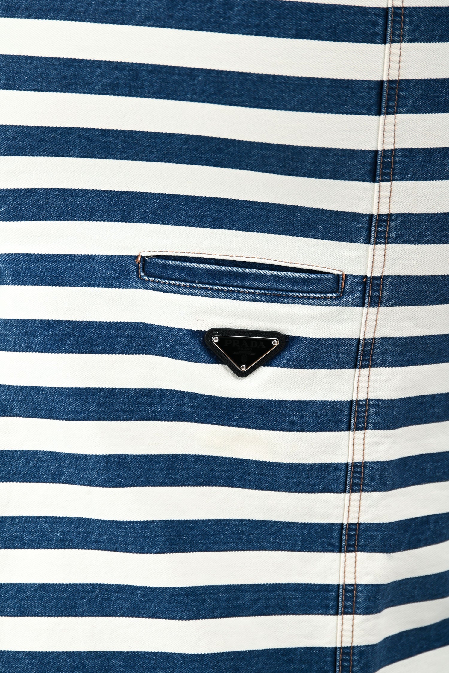 Prada 2021 White/Blue Denim Striped Midi Skirt Size 38