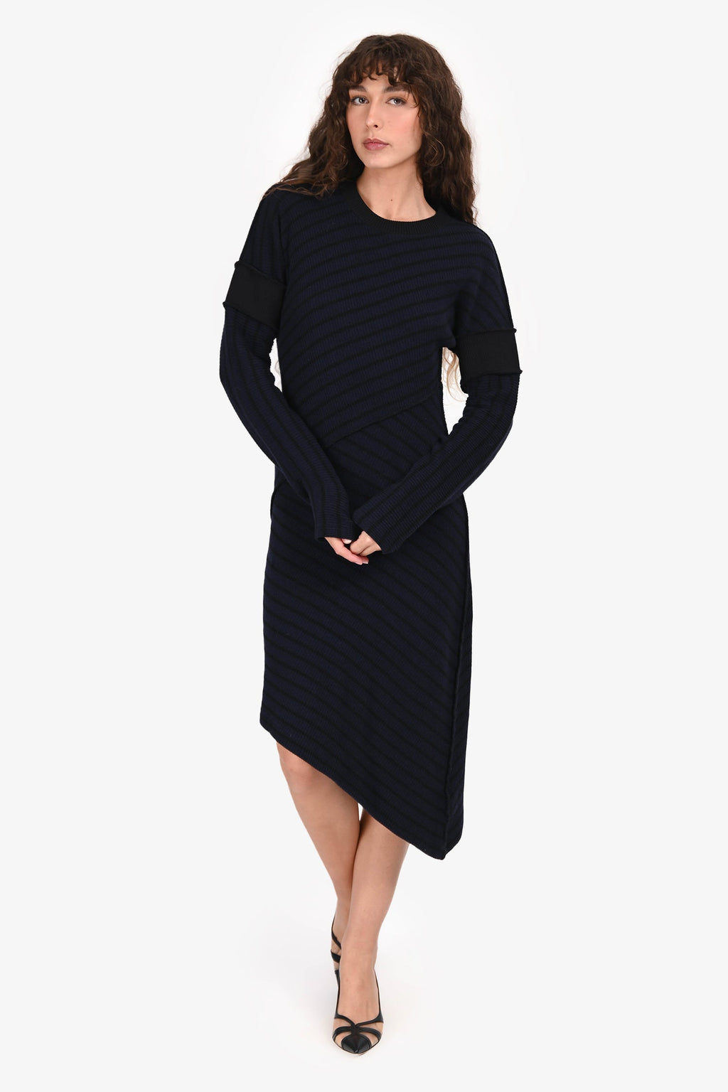 MM6 Maison Margiela Navy/Black Wool Striped Midi Dress Size XS