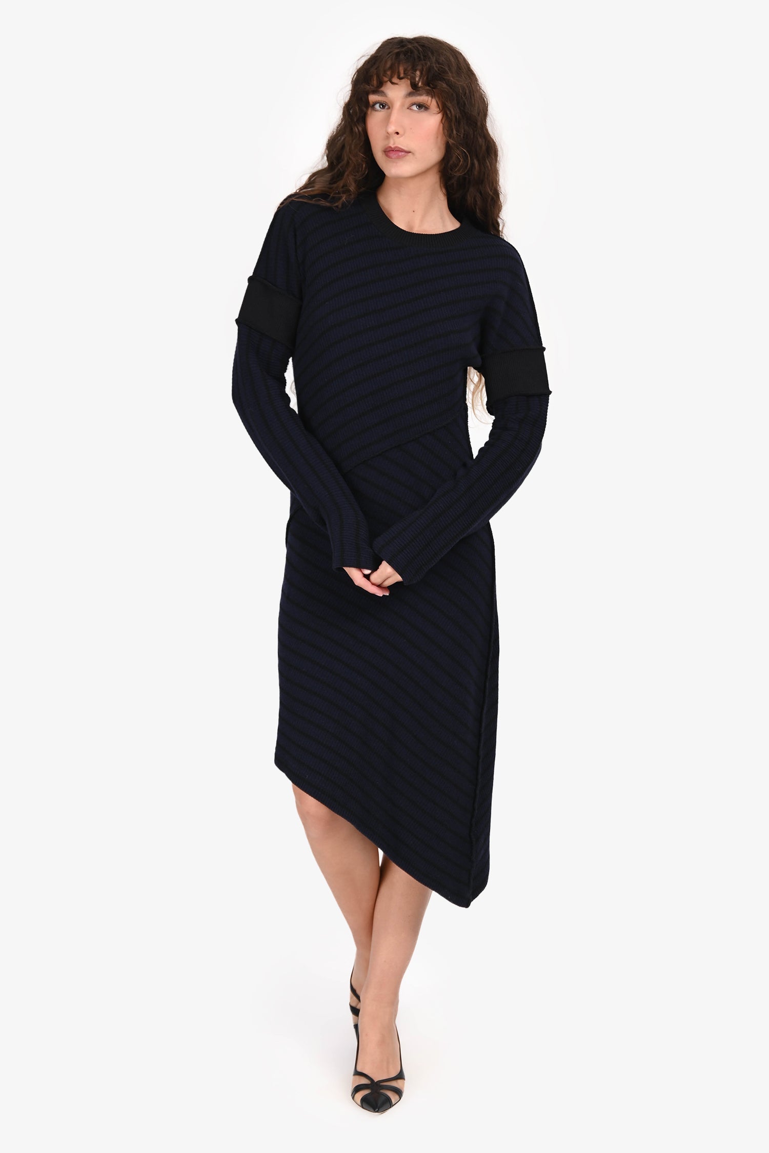 MM6 Maison Margiela Navy/Black Wool Striped Midi Dress Size XS