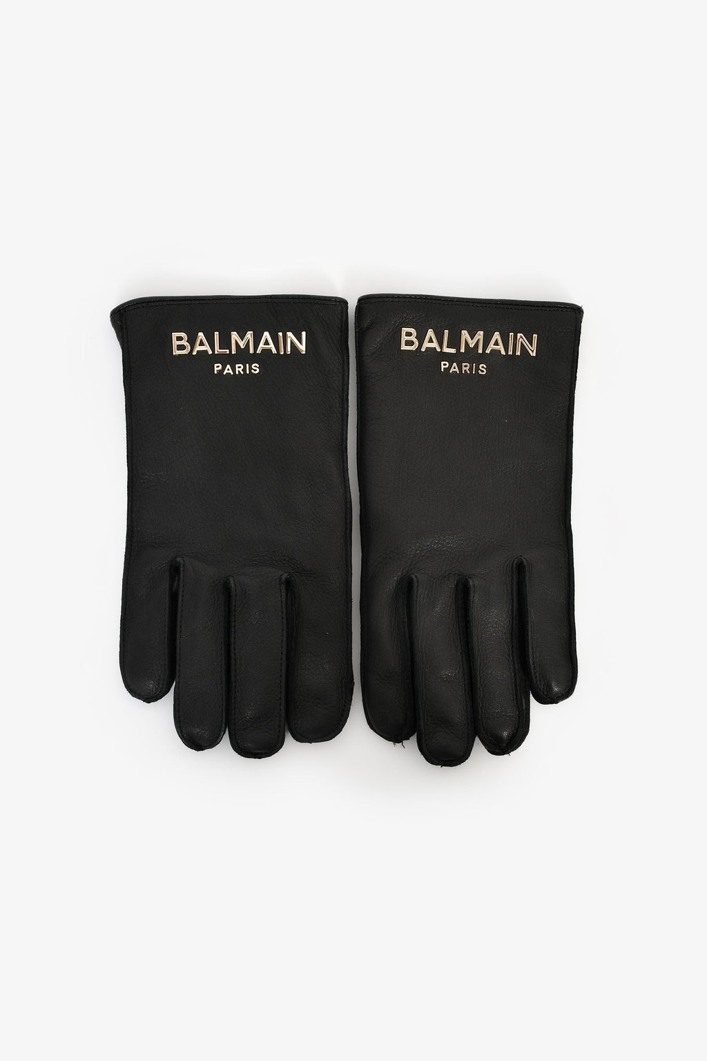 Balmain Black Deer Leather Cashmere/Wool Logo Gloves Size 9
