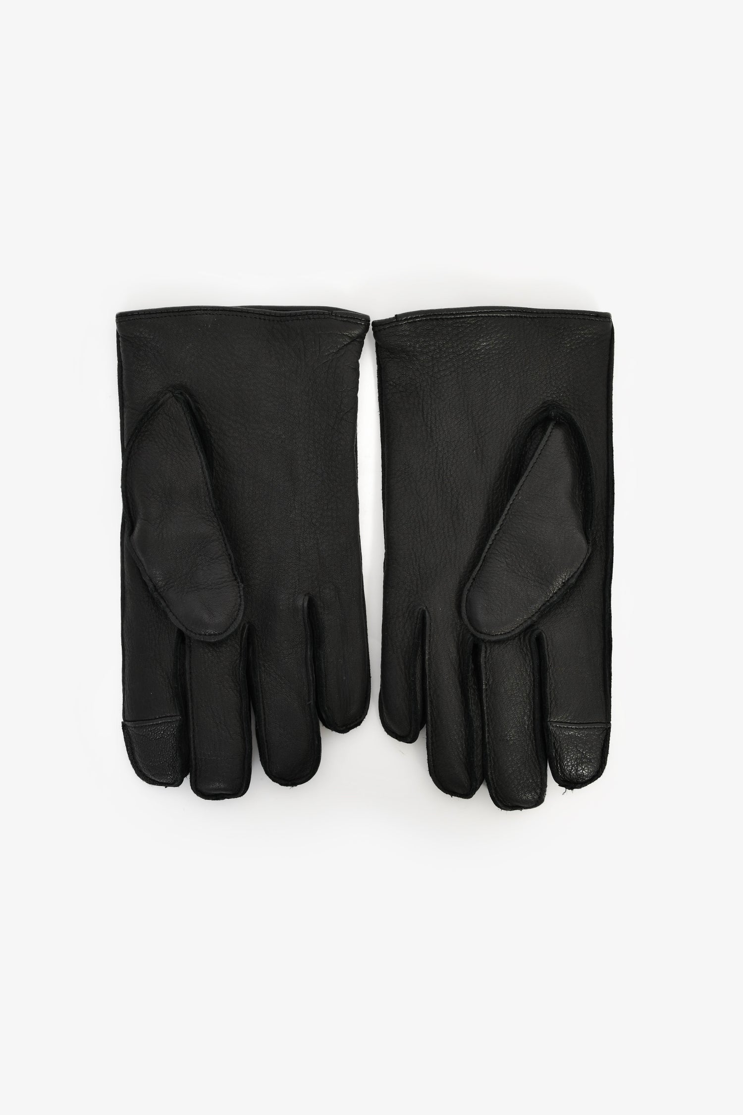 Balmain Black Deer Leather Cashmere/Wool Logo Gloves Size 9