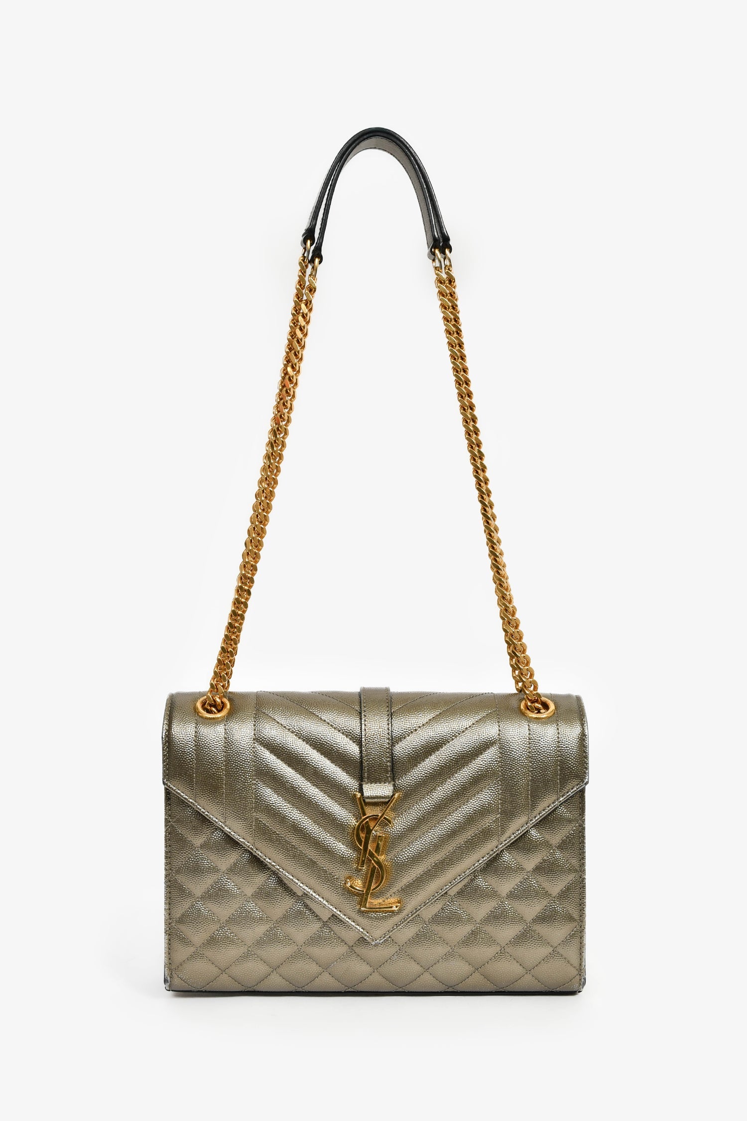 Saint Laurent Gunmetal Tri-Quilted Leather Envelope Chain Shoulder Bag