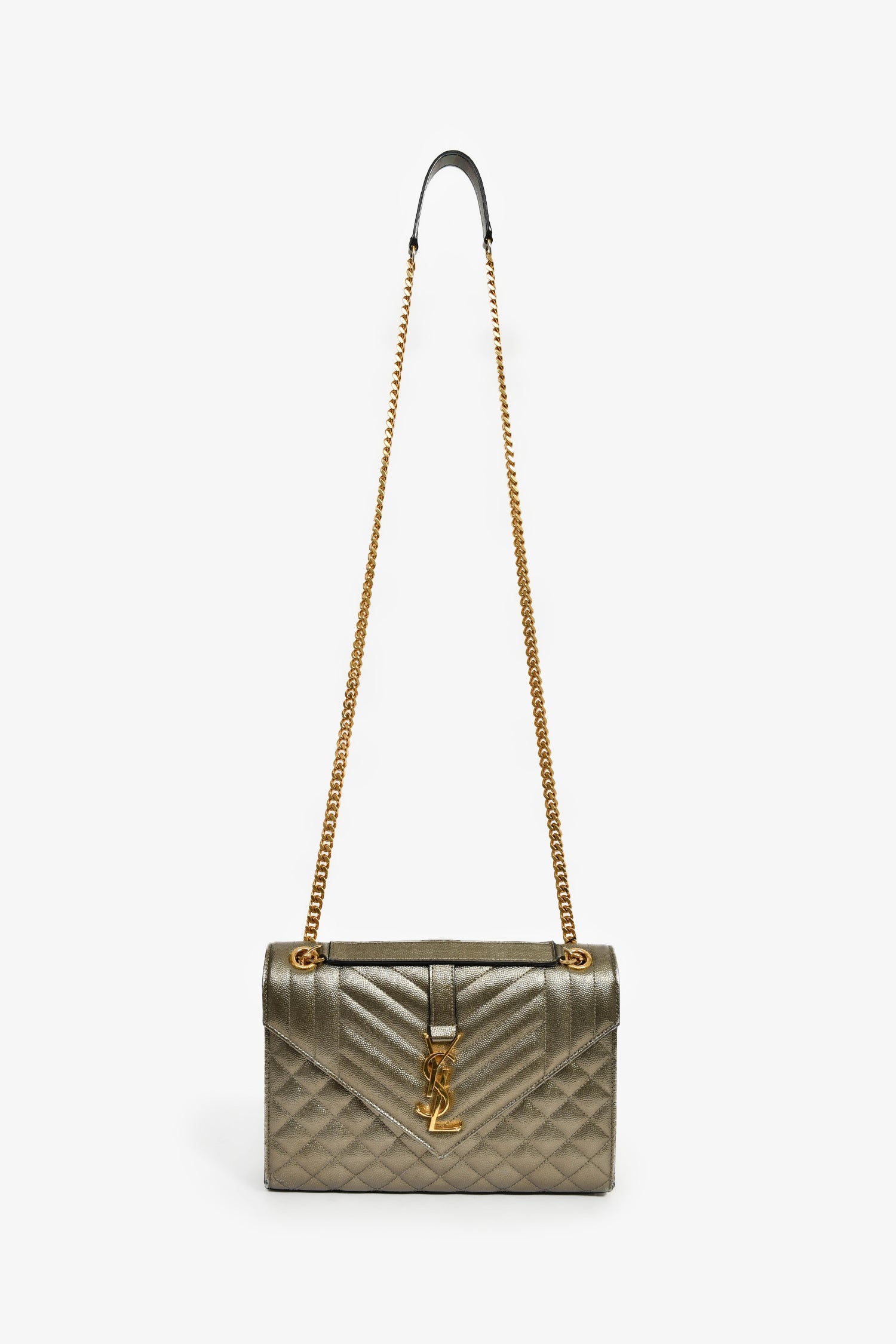 Saint Laurent Gunmetal Tri-Quilted Leather Envelope Chain Shoulder Bag