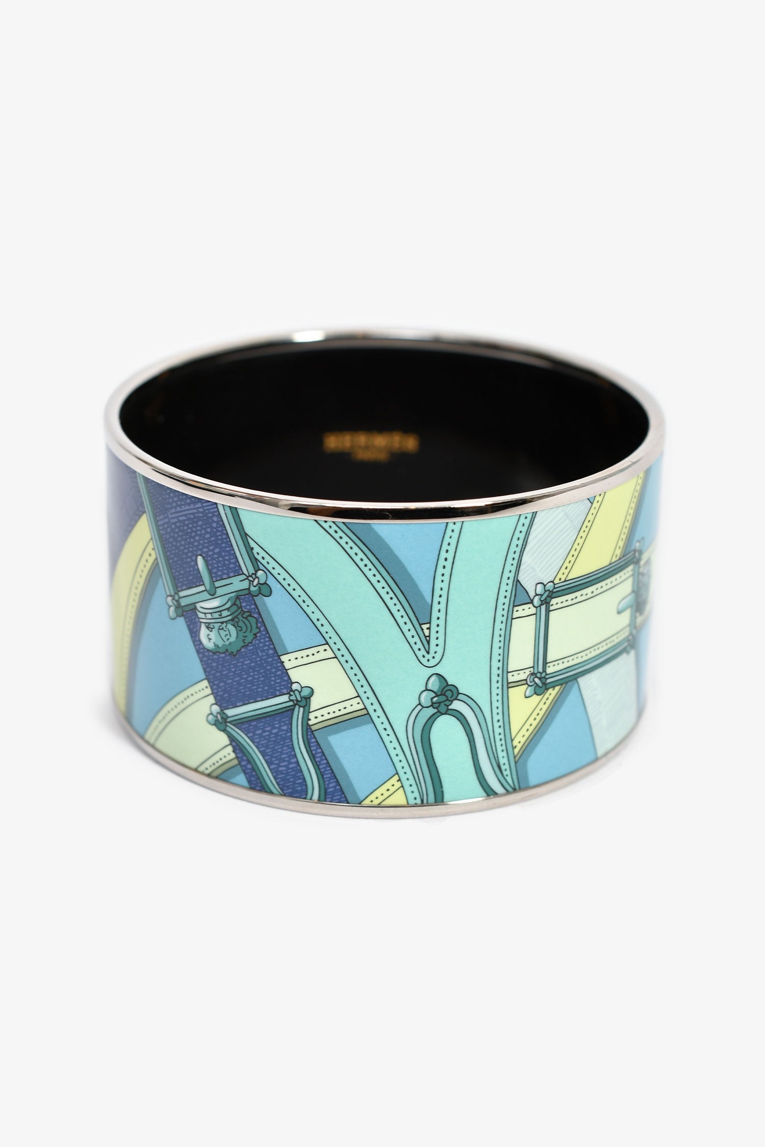 Hermès Turquoise Palladium 'Cavalcadour' Extra Wide Bangle