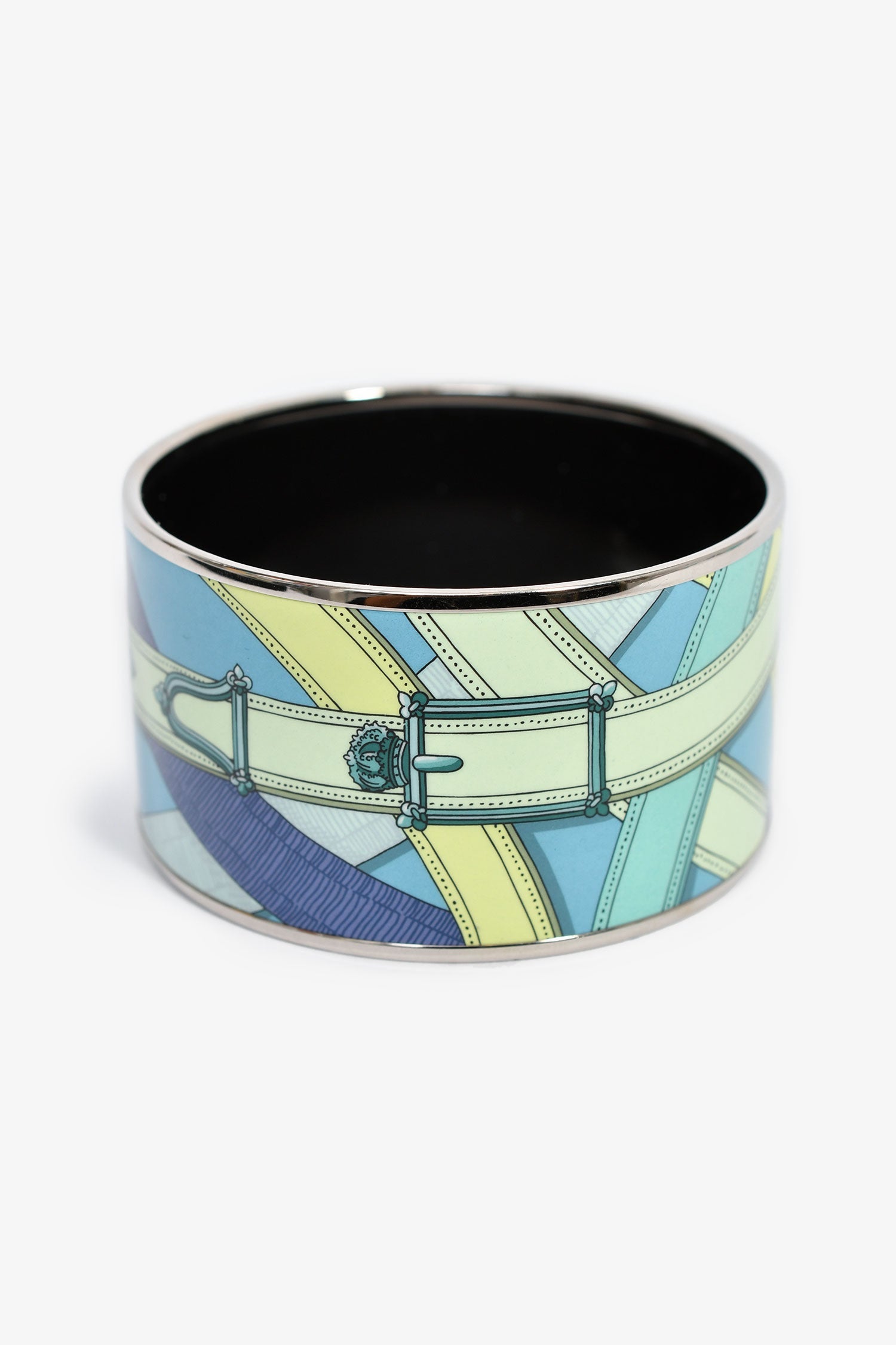Hermès Turquoise Palladium 'Cavalcadour' Extra Wide Bangle