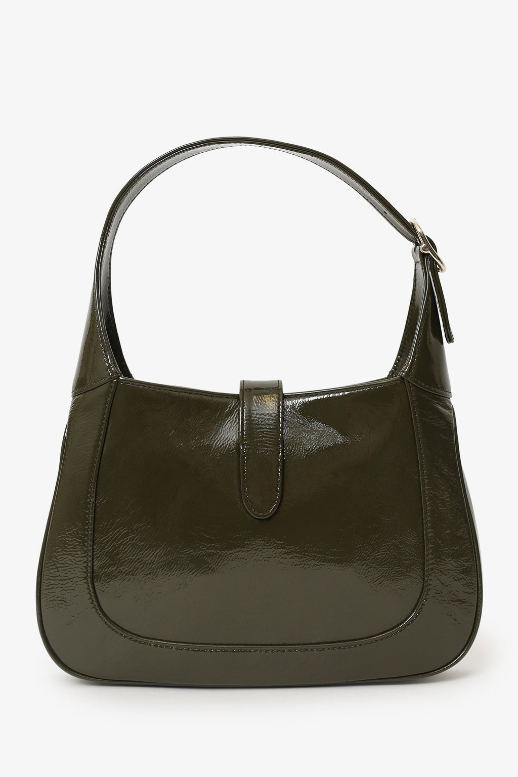 Gucci Khaki Green Patent Leather Small Jackie Bag With Web Strap