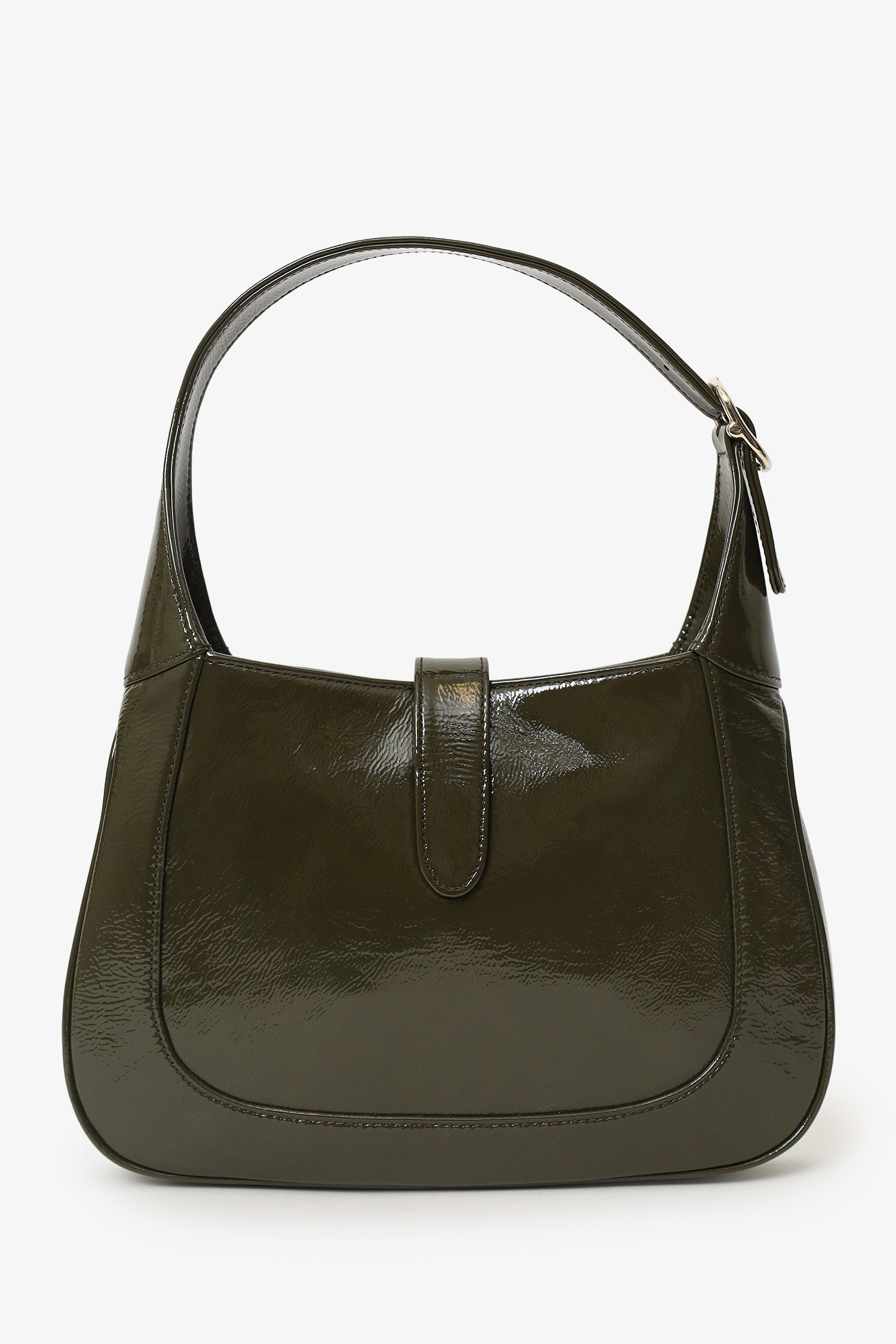 Gucci Khaki Green Patent Leather Small Jackie Bag With Web Strap