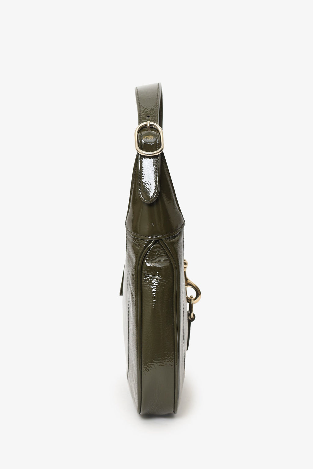 Gucci Khaki Green Patent Leather Small Jackie Bag With Web Strap
